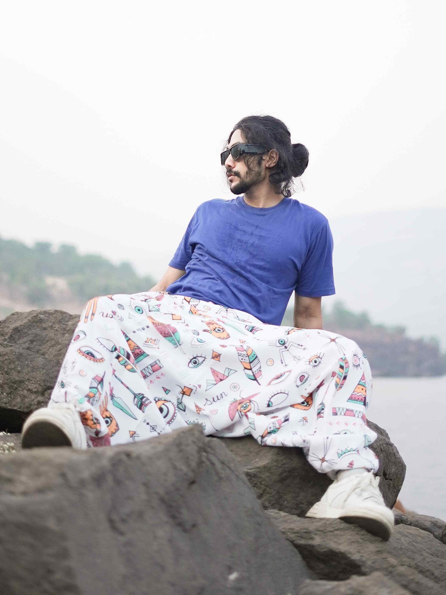 Men's Evil Eye Hippy Baggy Aladdin Harem Pants For Travel Dance Yoga