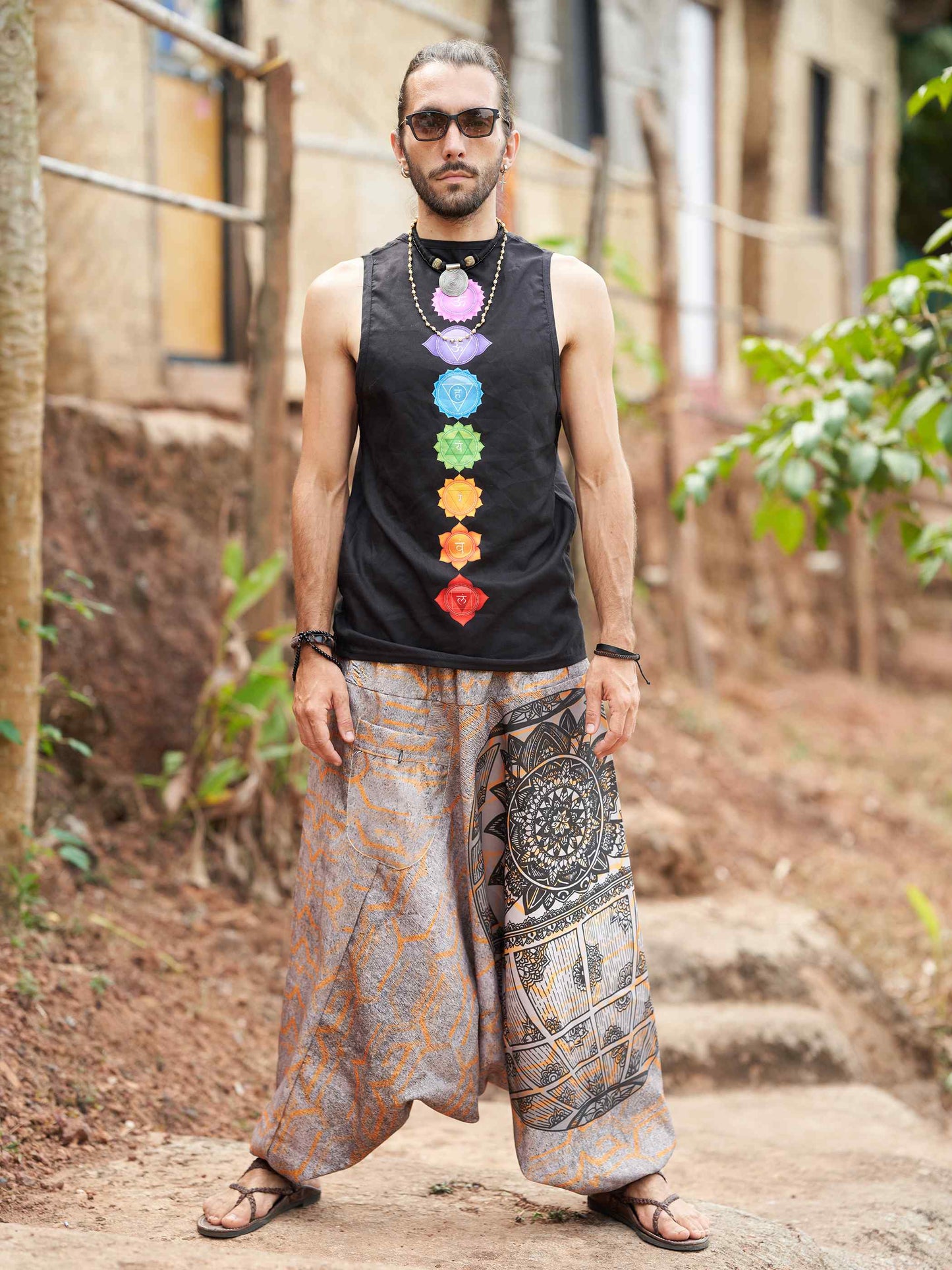 Buy Men's Tribal Mandala Print Balloon Aladdin Harem Pants For Travel Yoga Dance