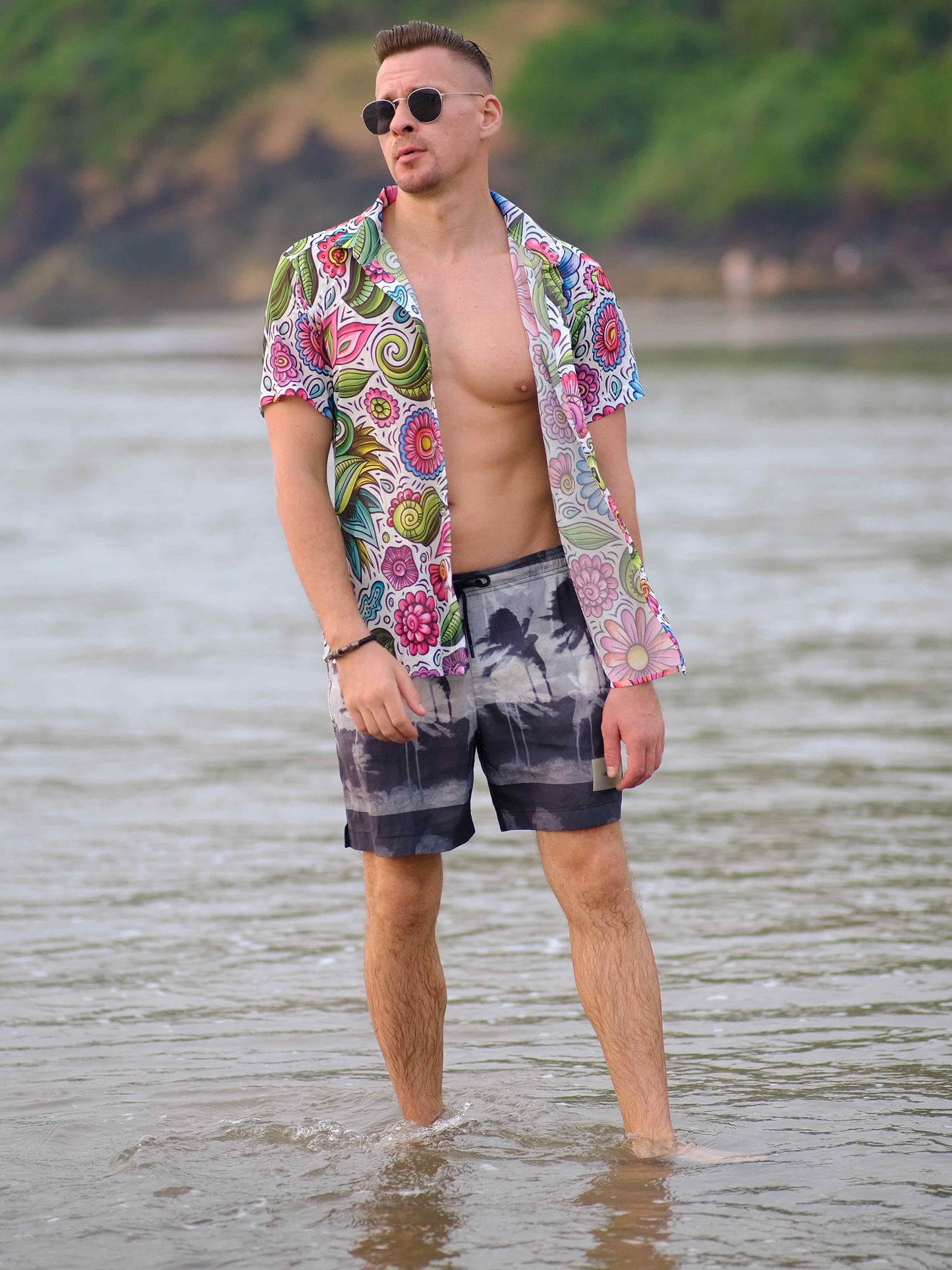 Men's Funky Floral Travel Beach Shirt
