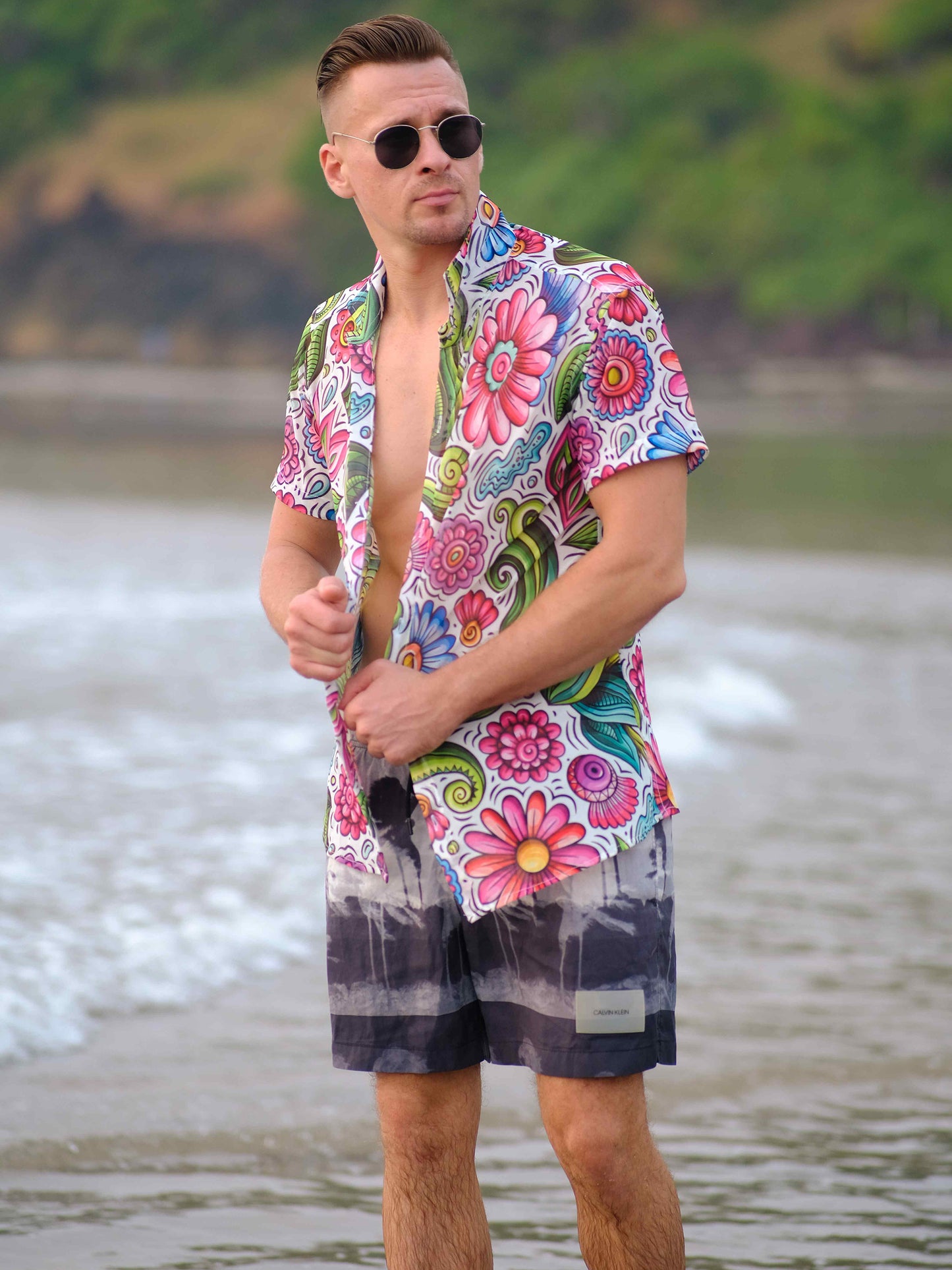 Men's Funky Floral Travel Beach Shirt