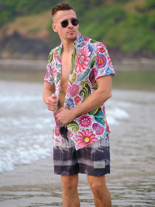 Men's Funky Floral Travel Beach Shirt