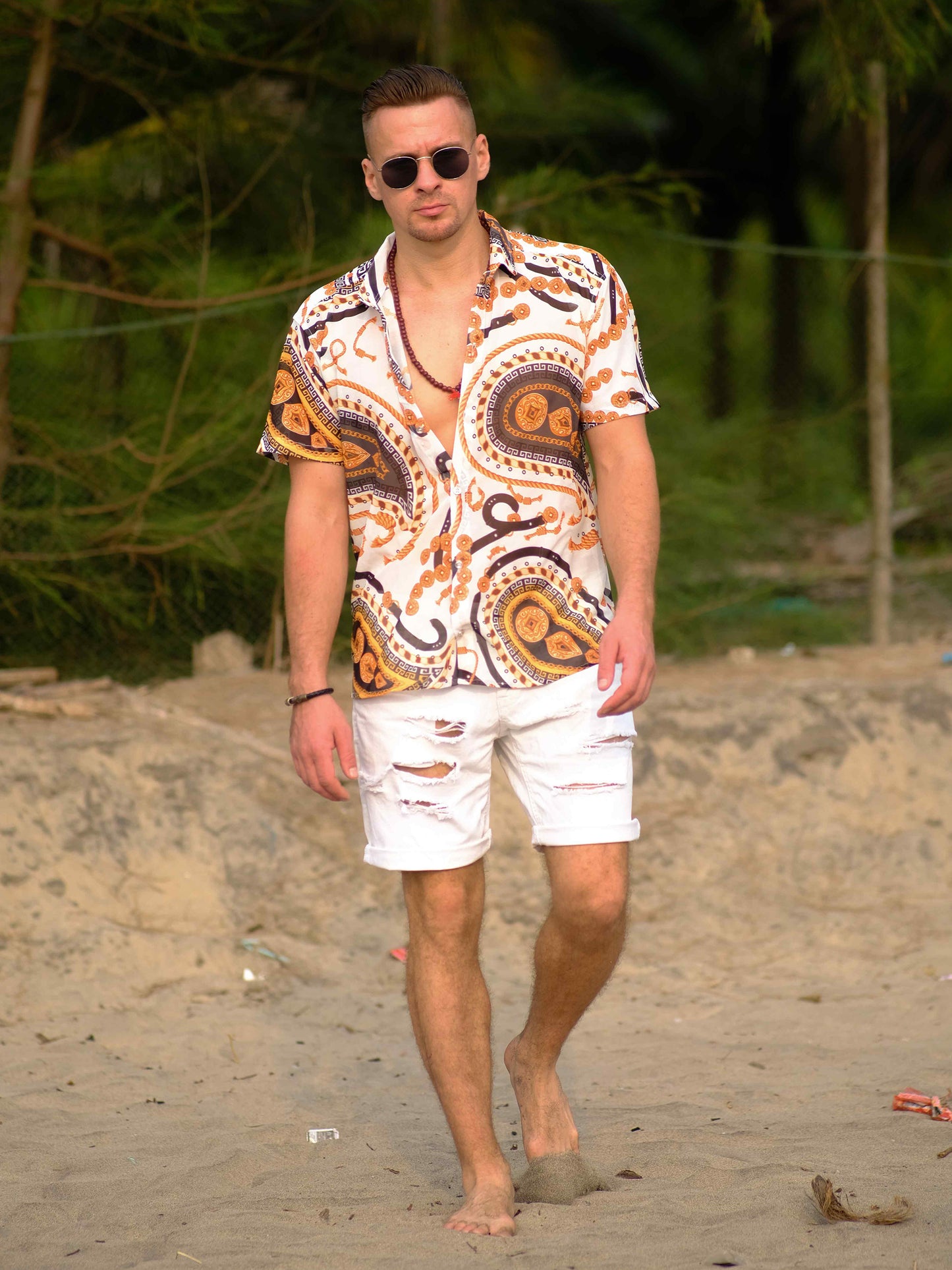 Men's Adventure Beach Inspired Printed Net Travel Shirt