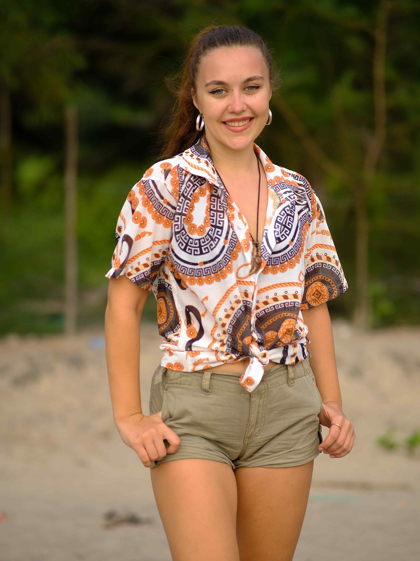 Women's Adventure Beach Inspired Printed Net Travel Shirt
