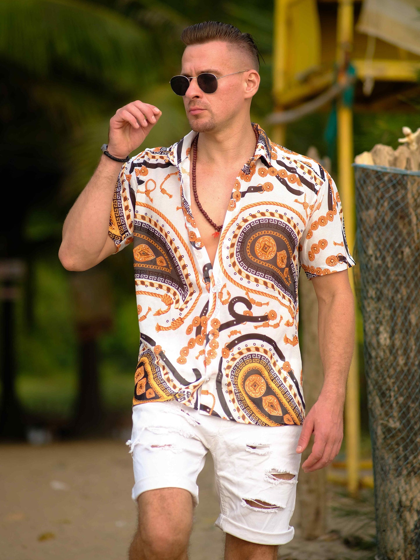 Men's Adventure Beach Inspired Printed Net Travel Shirt