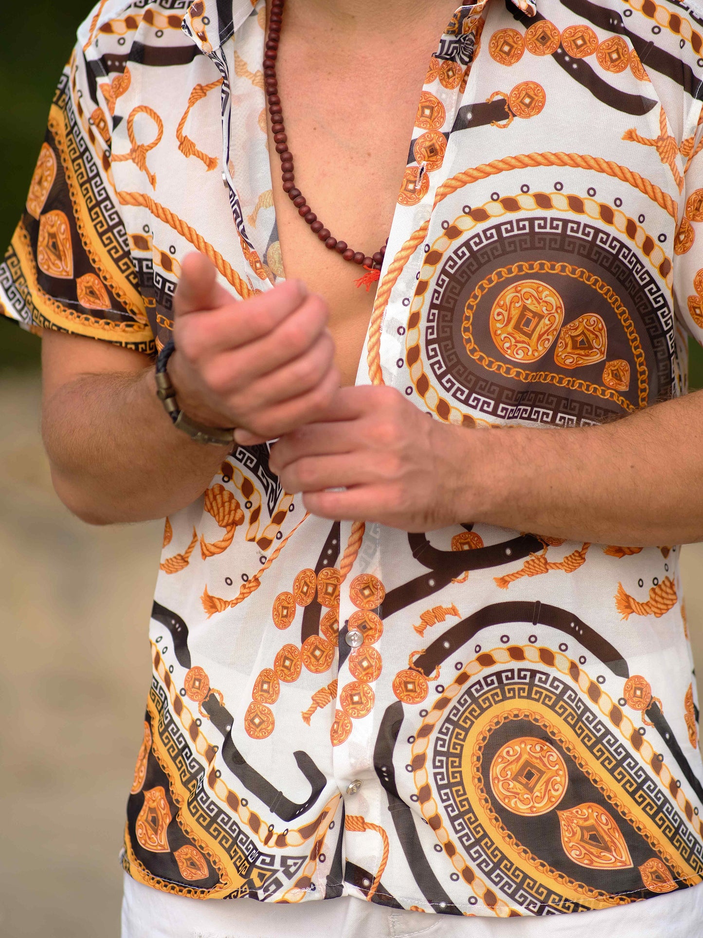 Men's Adventure Beach Inspired Printed Net Travel Shirt