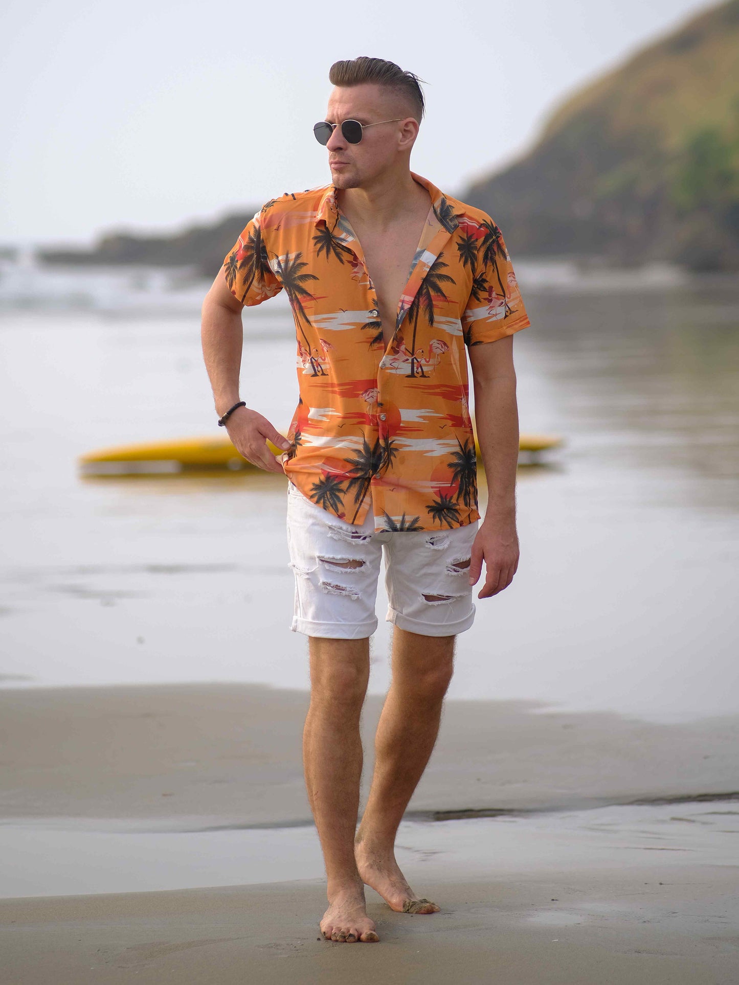 Men's Island Breeze Printed Net Beach Travel Shirt