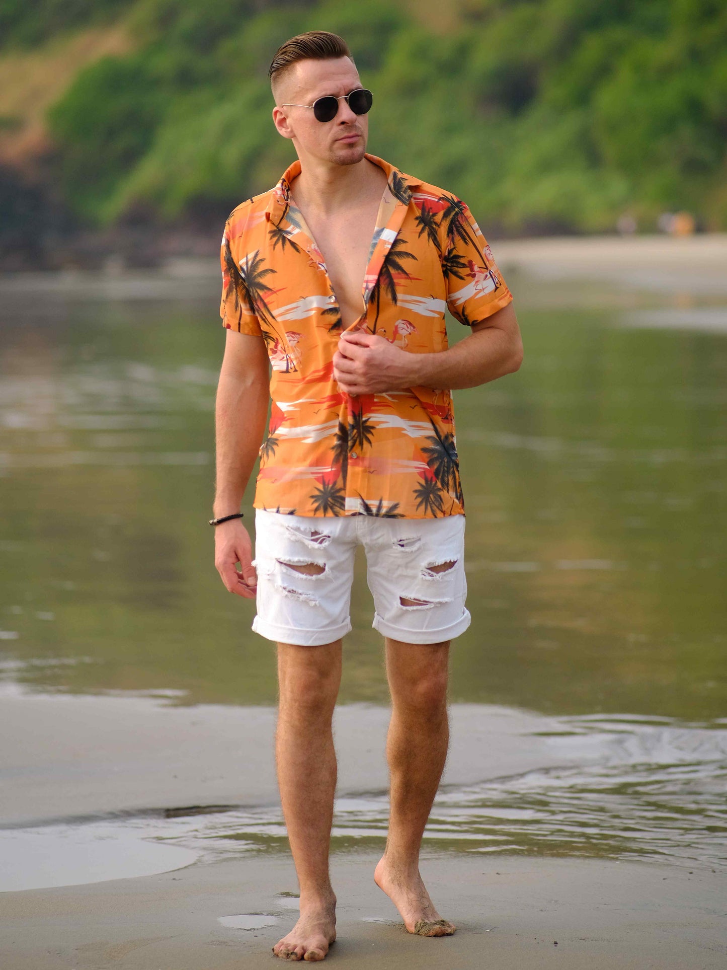 Men's Island Breeze Printed Net Beach Travel Shirt