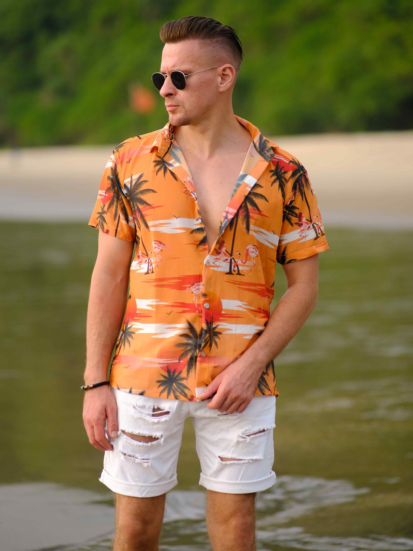 Men's Island Breeze Printed Net Beach Travel Shirt