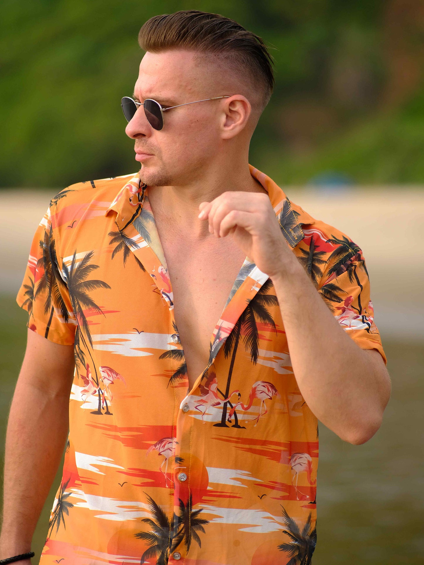 Men's Island Breeze Printed Net Beach Travel Shirt