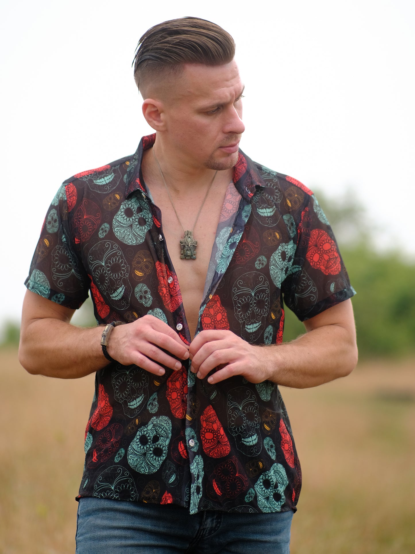 Buy Men's Boho Skull Paradise Beach Travel Shirt