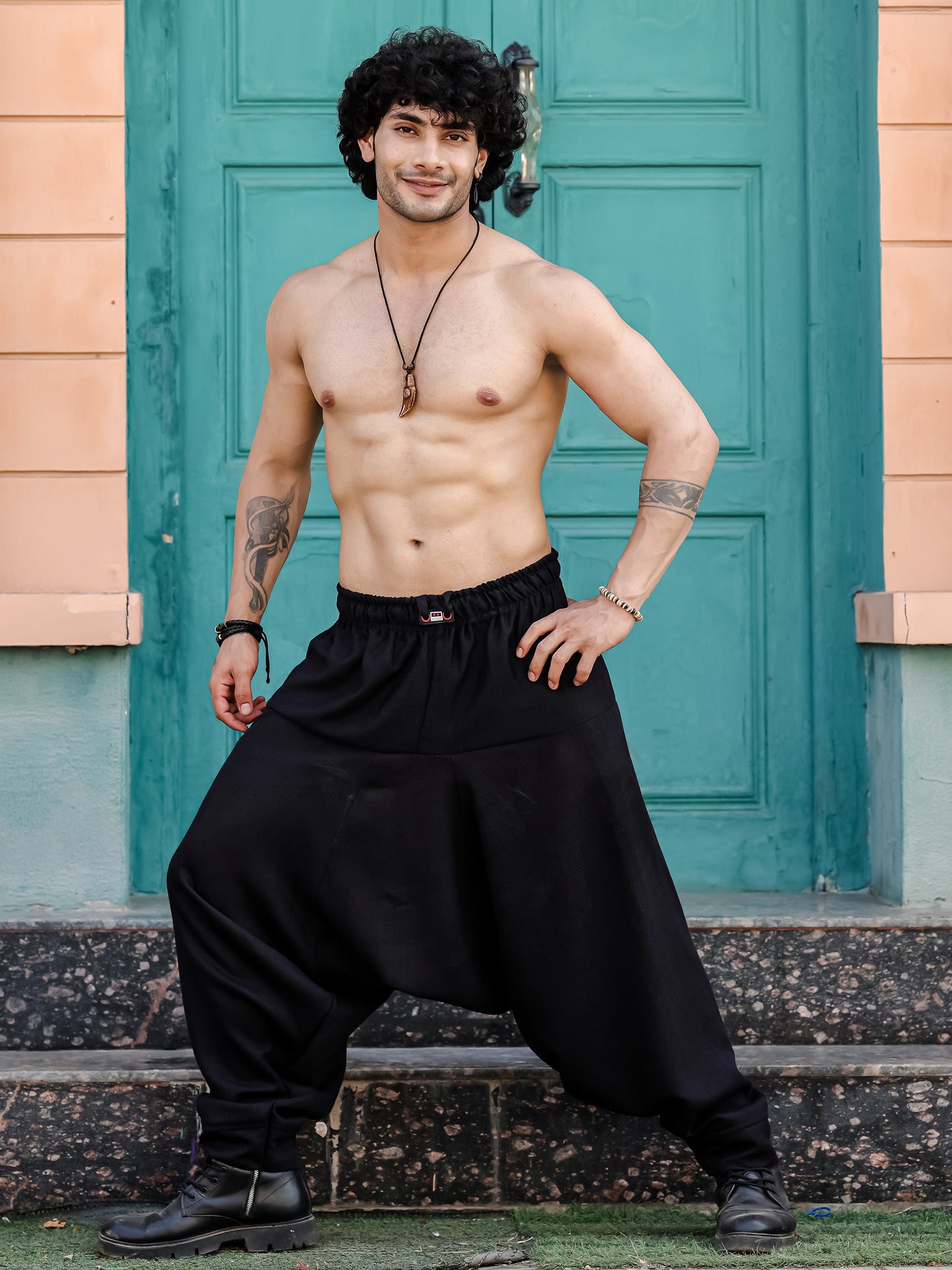 Men's Black Harem Pants For Travel Dance Yoga