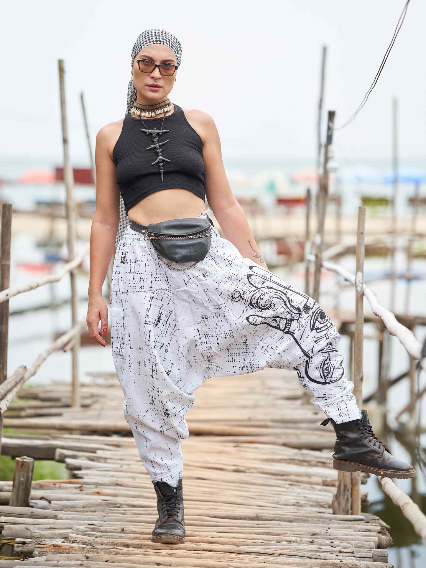 Women's Hand of Fatima Print Vintage Hippy Harem Pants For Travel Yoga Dance