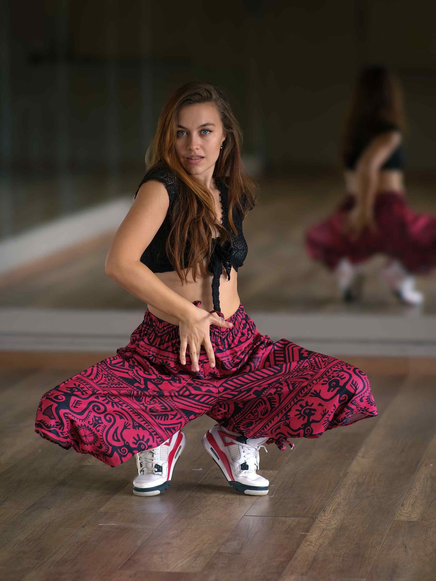 Women's Red Boho Baggy Hippy Harem Pants For Dance Travel Yoga