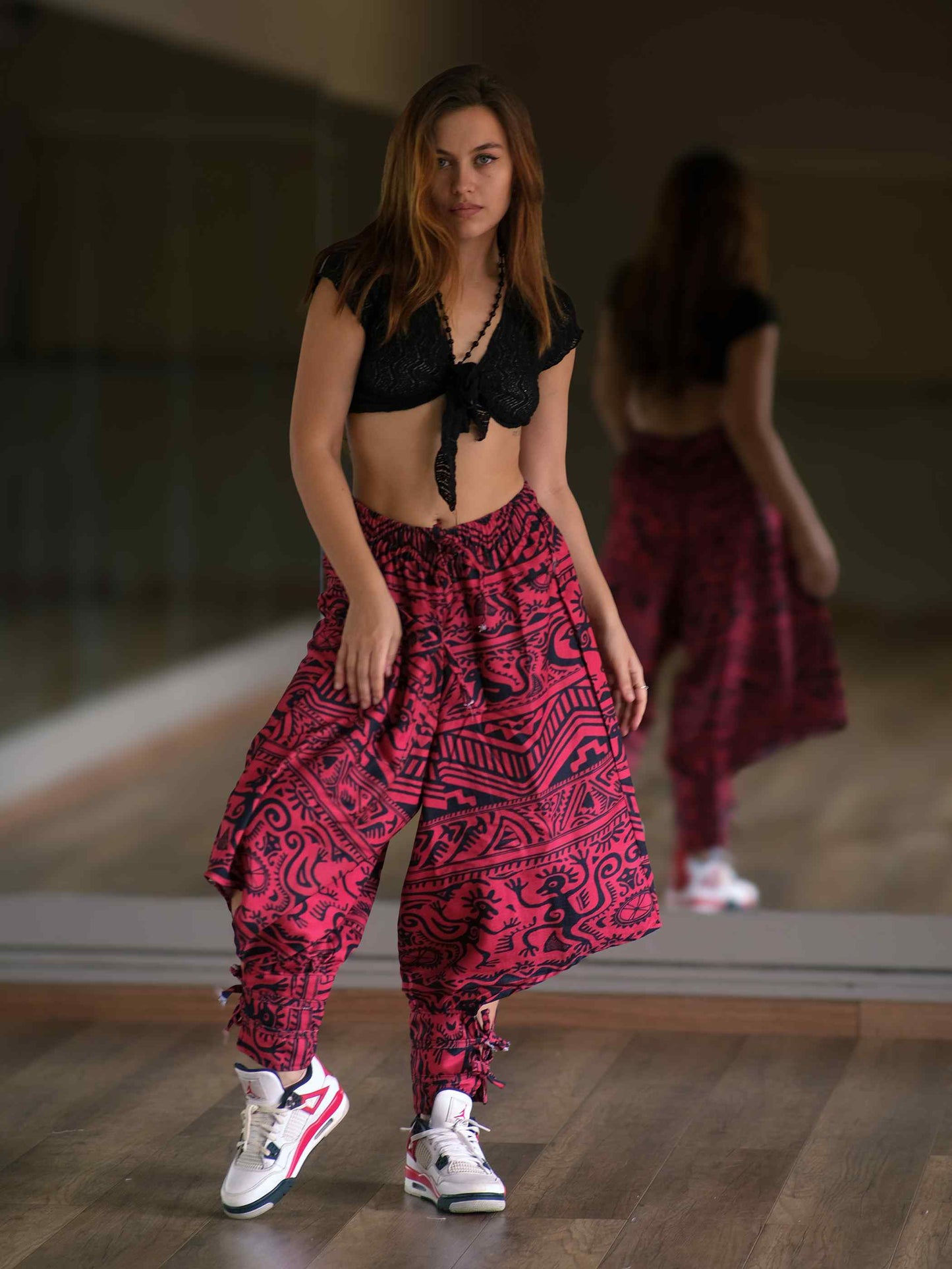 Women's Red Boho Baggy Hippy Harem Pants For Dance Travel Yoga