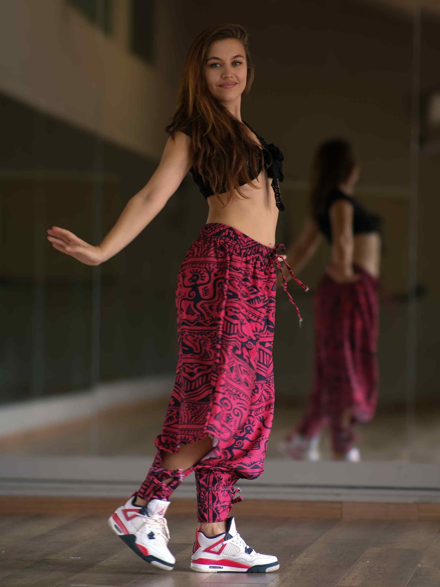 Women's Red Boho Baggy Hippy Harem Pants For Dance Travel Yoga