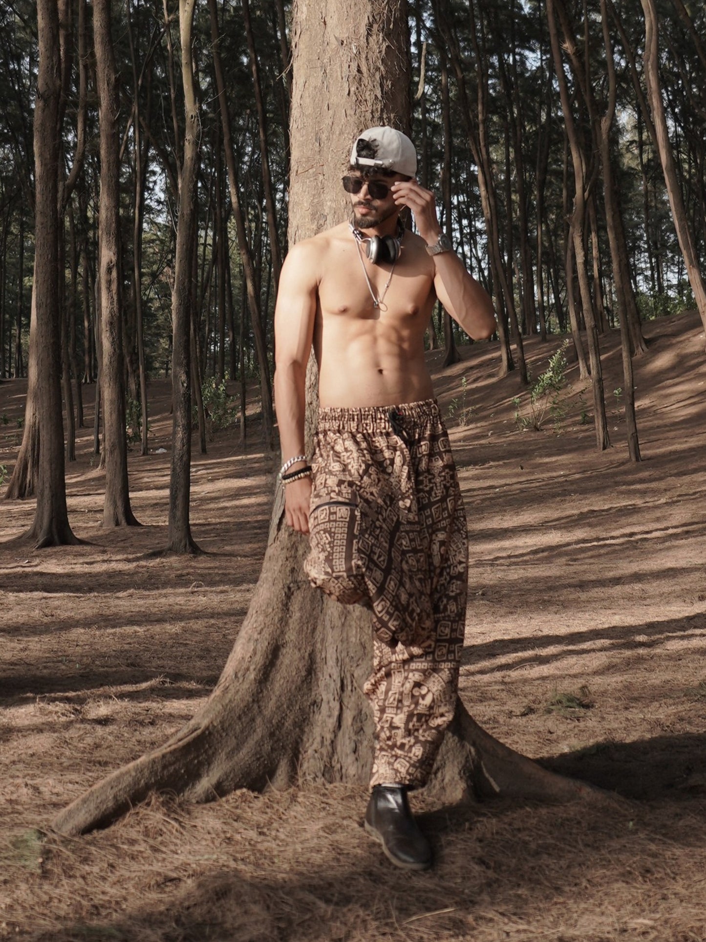 Tribal Brown Printed Harem Pants for Men – Free Size Trousers for Dance, Travel & Yoga