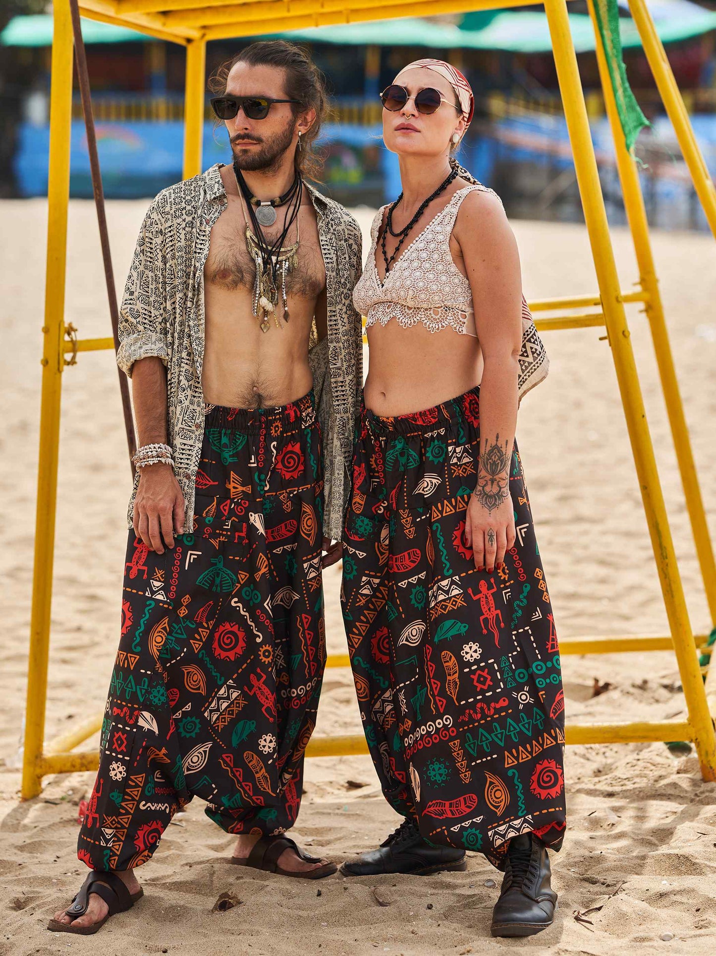 Buy Women's Boho Abstract Print Genie Aladdin Balloon Harem Pants For Yoga