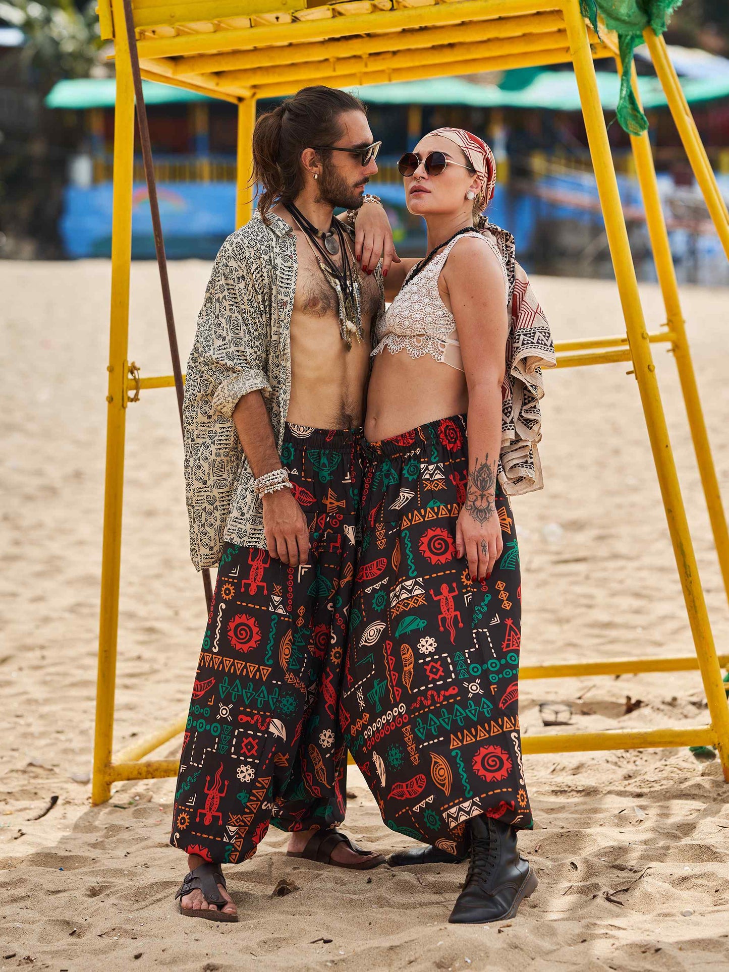Buy Women's Boho Abstract Print Genie Aladdin Balloon Harem Pants For Yoga