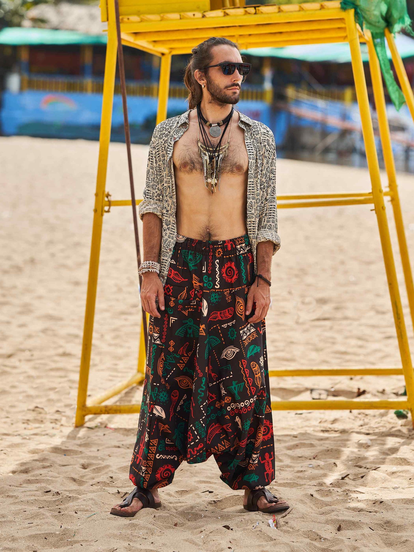 Buy Men's Boho Abstract Print Genie Aladdin Balloon Harem Pants For Yoga