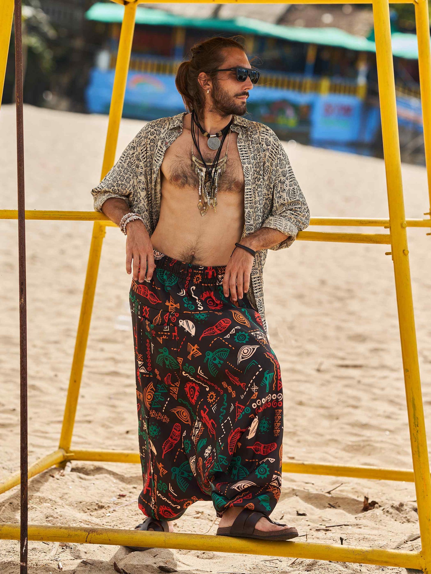 Buy Men's Boho Abstract Print Genie Aladdin Balloon Harem Pants For Yoga
