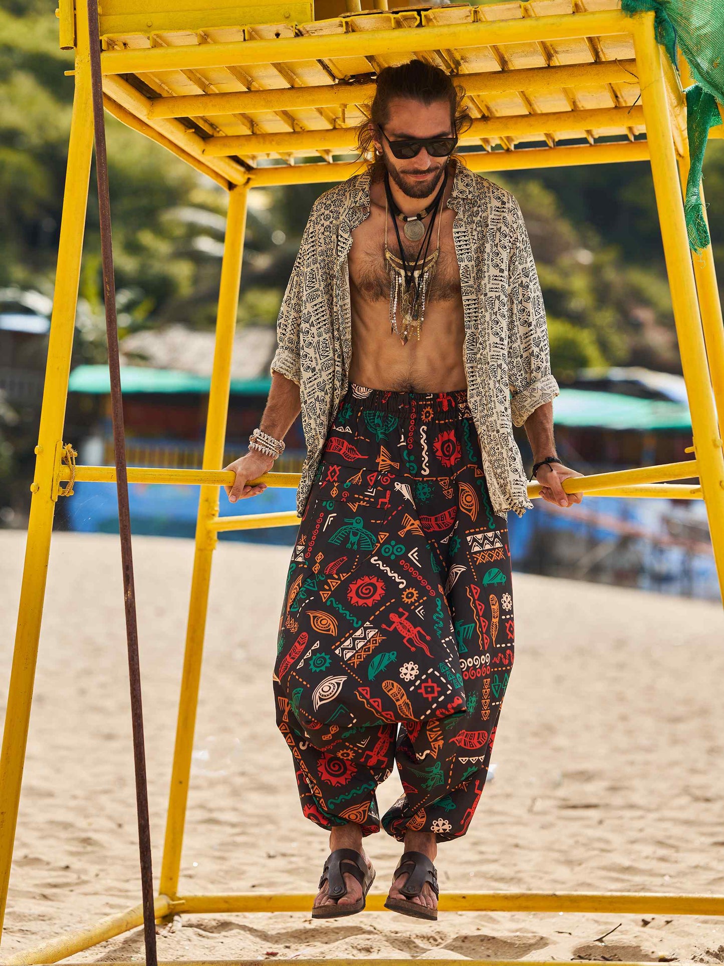 Buy Men's Boho Abstract Print Genie Aladdin Balloon Harem Pants For Yoga