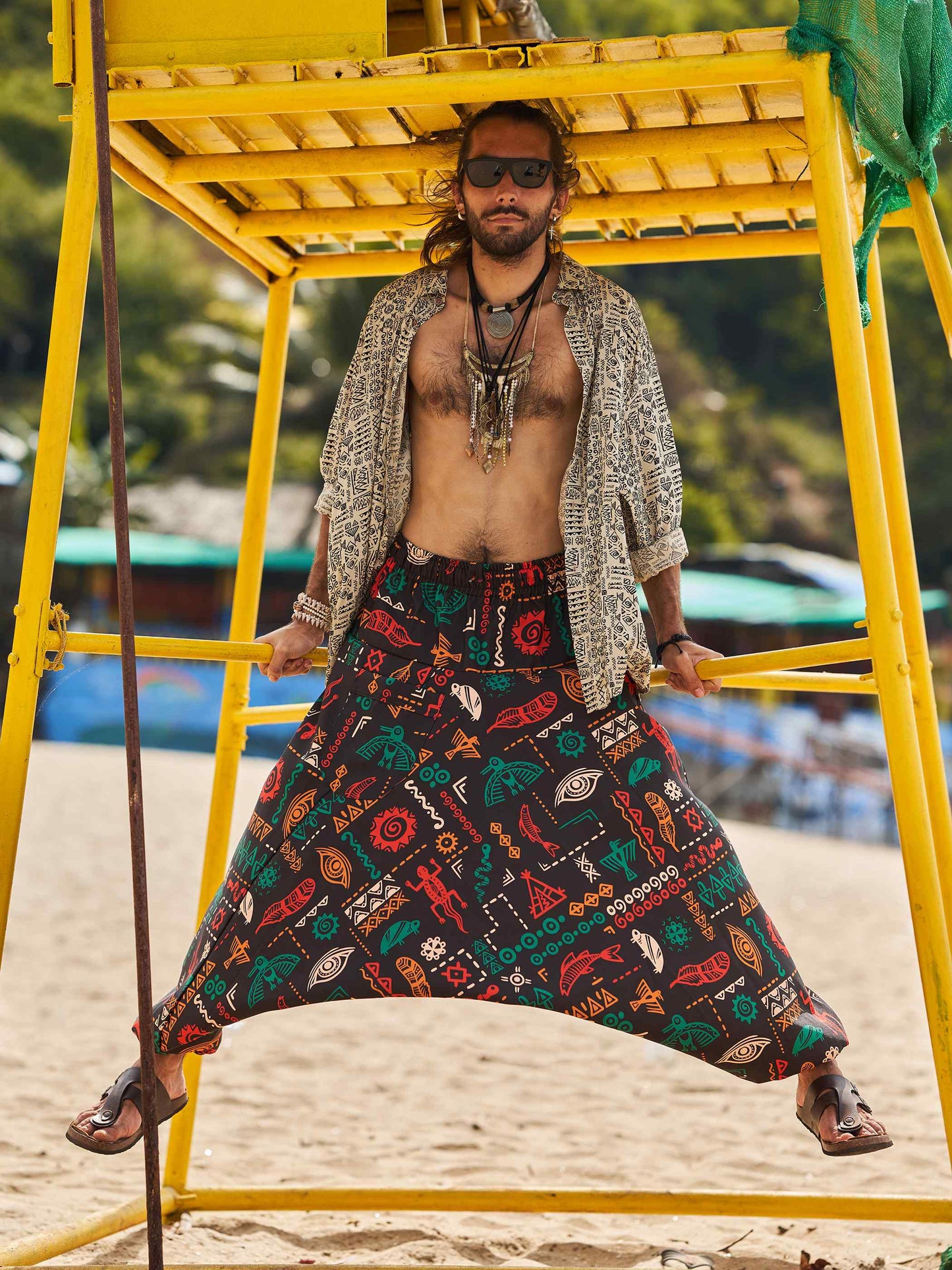 Buy Men's Boho Abstract Print Genie Aladdin Balloon Harem Pants For Yoga
