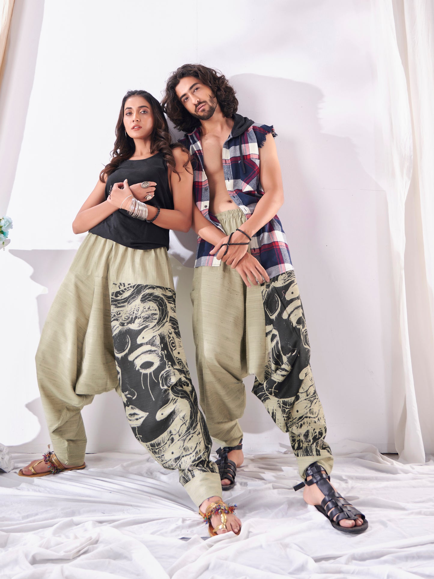 Buy Unisex Couple Tribal Genie Baggy Balloon Aladdin Hippy Harem Pants For Dance Yoga