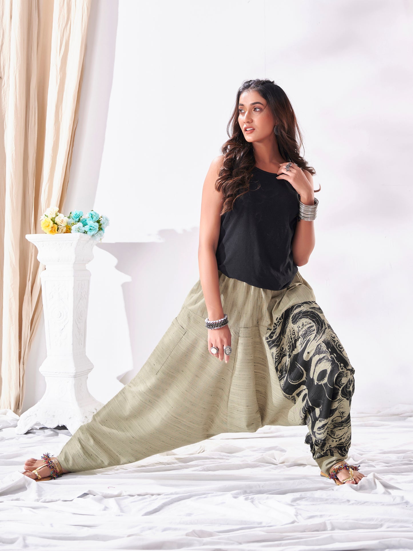 Buy Unisex Couple Tribal Genie Baggy Balloon Aladdin Hippy Harem Pants For Dance Yoga
