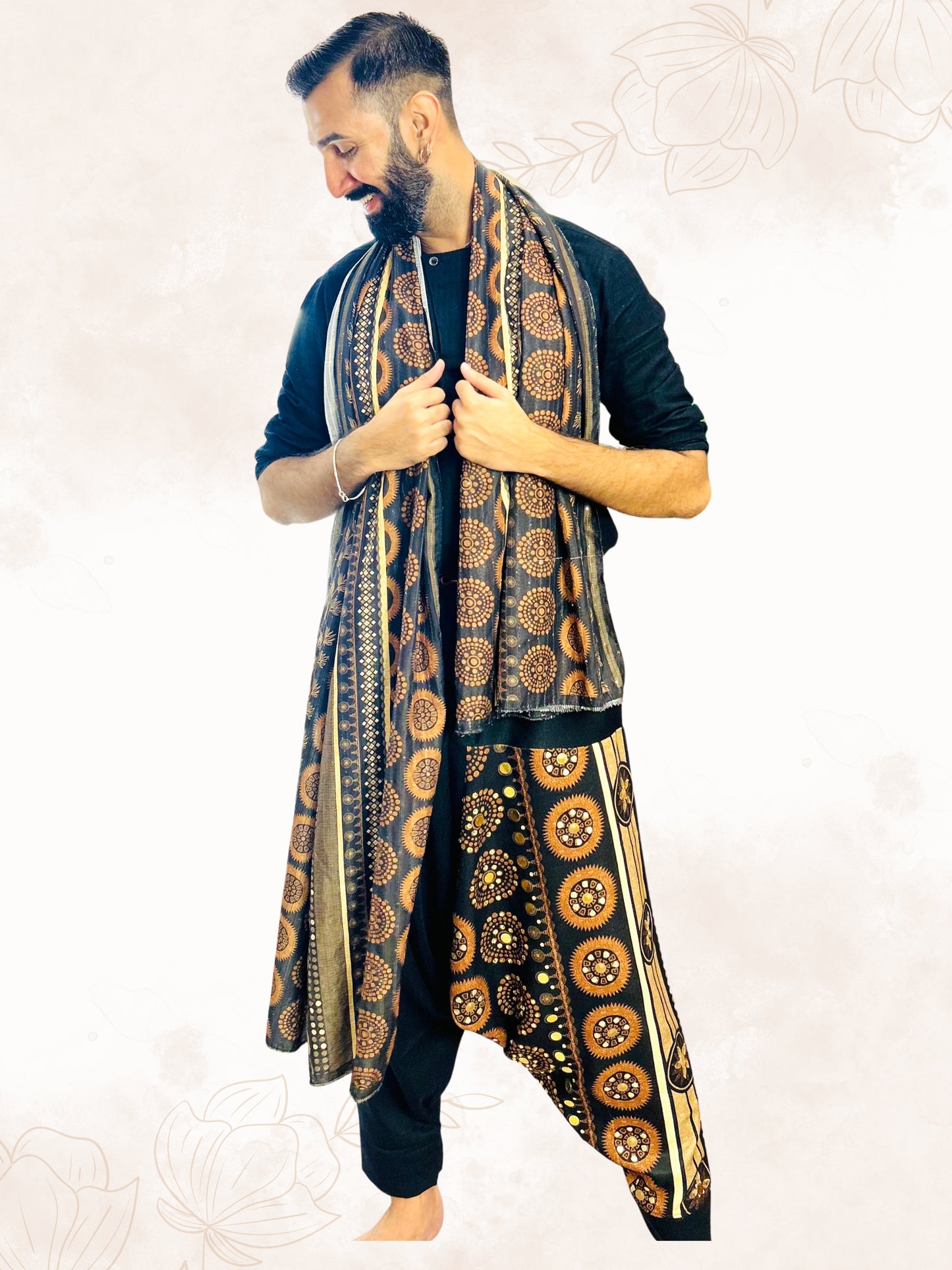 Men's Black Harem Pants For Garba | Navaratri Festival Print With Hand Work