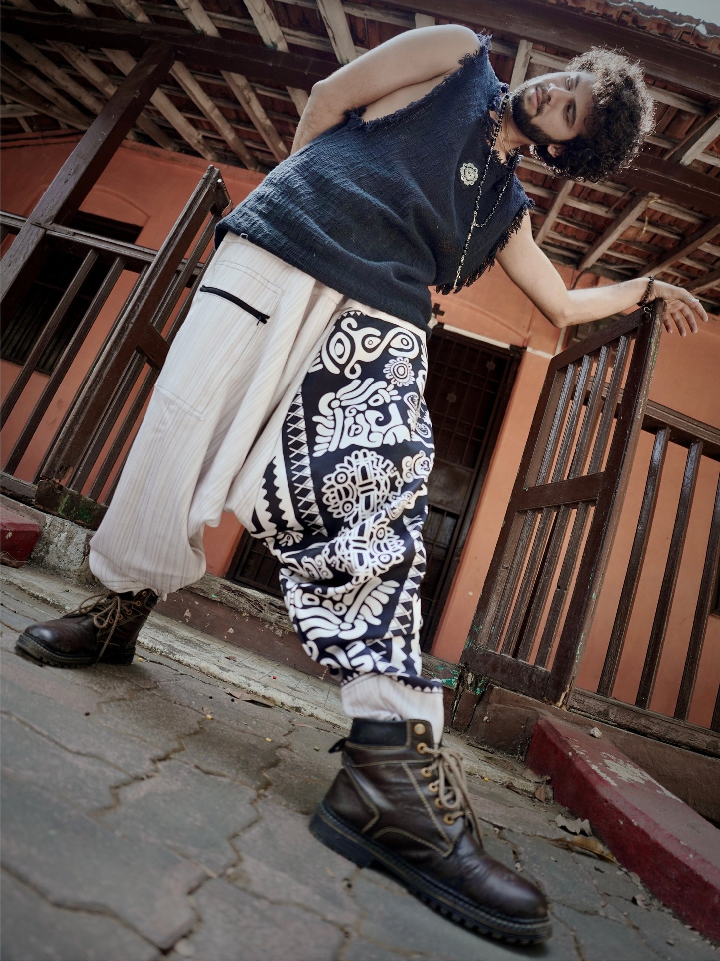 Men’s Tribal Print Harem Pants – Free Size Boho Aladdin Pants for Travel, Dance & Yoga