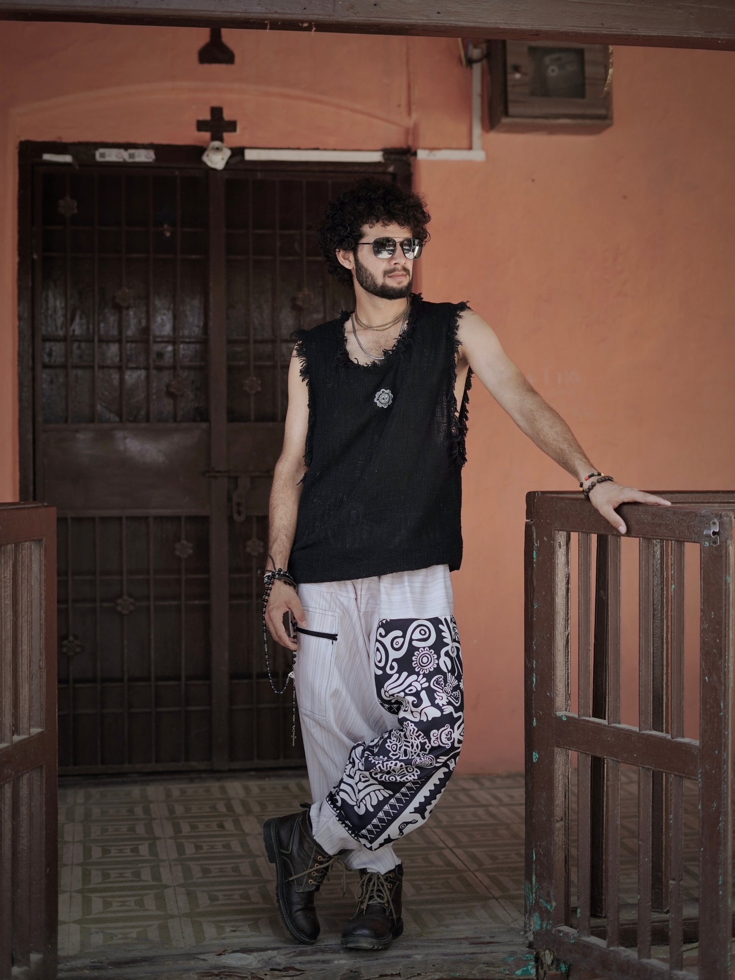 Men’s Tribal Print Harem Pants – Free Size Boho Aladdin Pants for Travel, Dance & Yoga