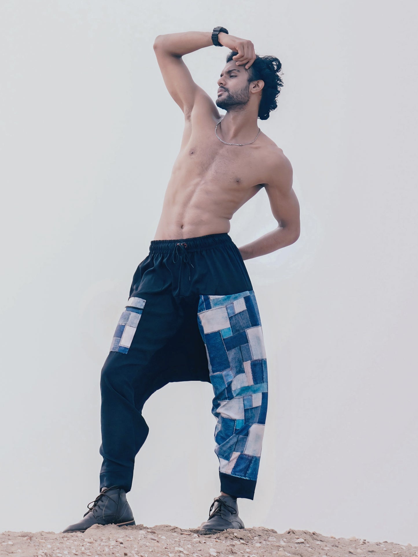 Men's Denim Print Bohemian Hippy Harem Pants For Dance Travel Yoga