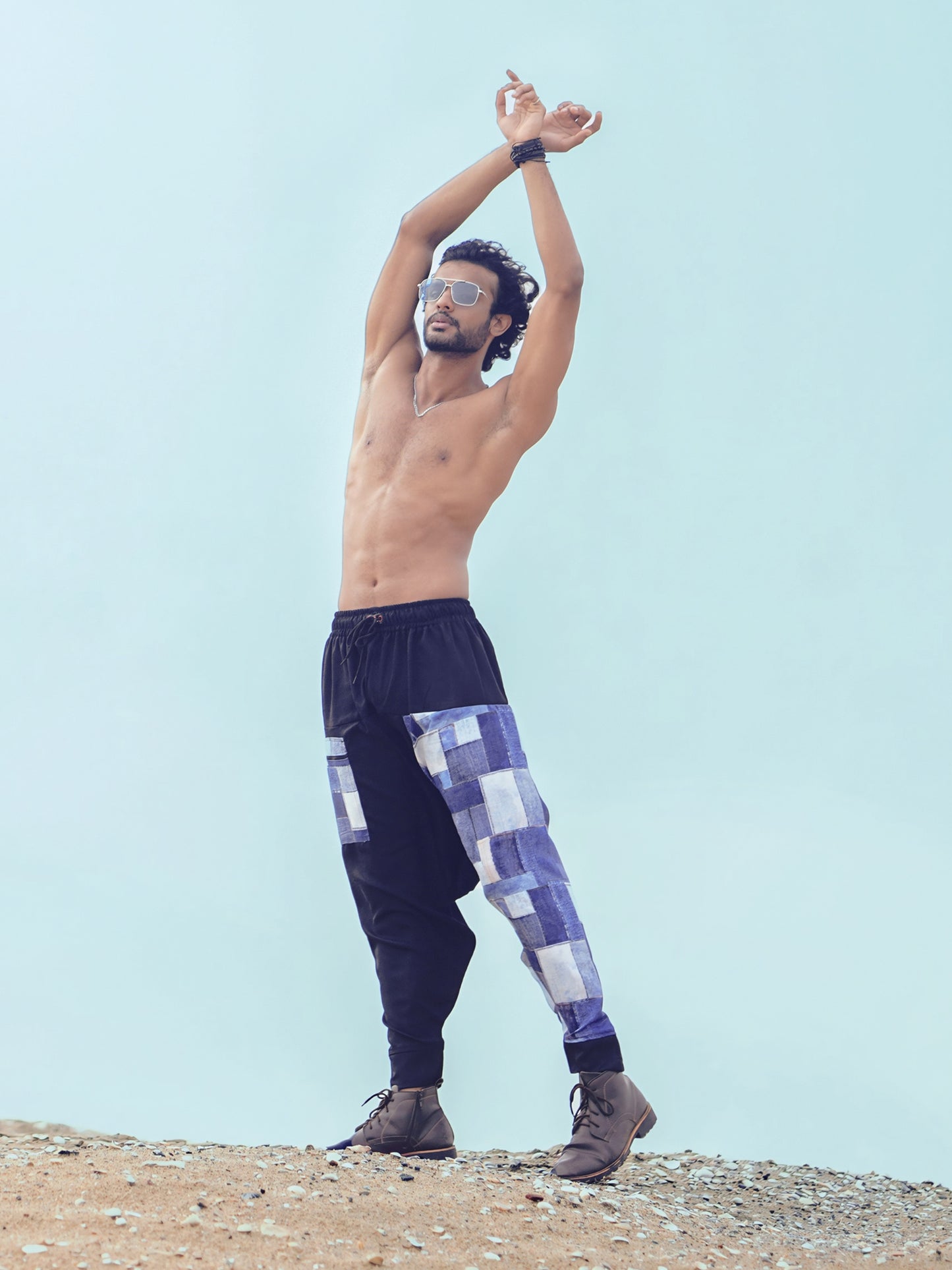 Men's Denim Print Bohemian Hippy Harem Pants For Dance Travel Yoga