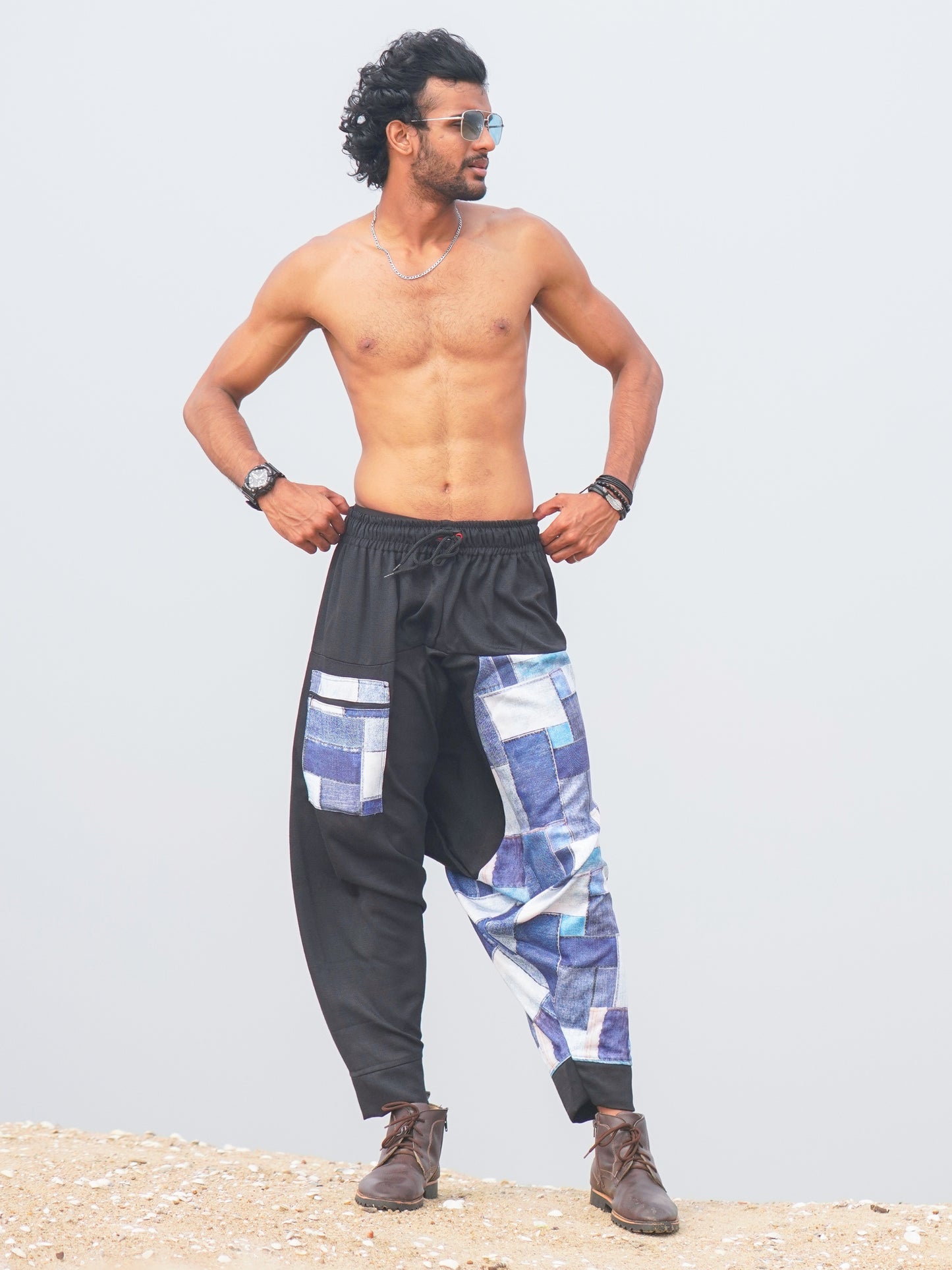 Men's Denim Print Bohemian Hippy Harem Pants For Dance Travel Yoga