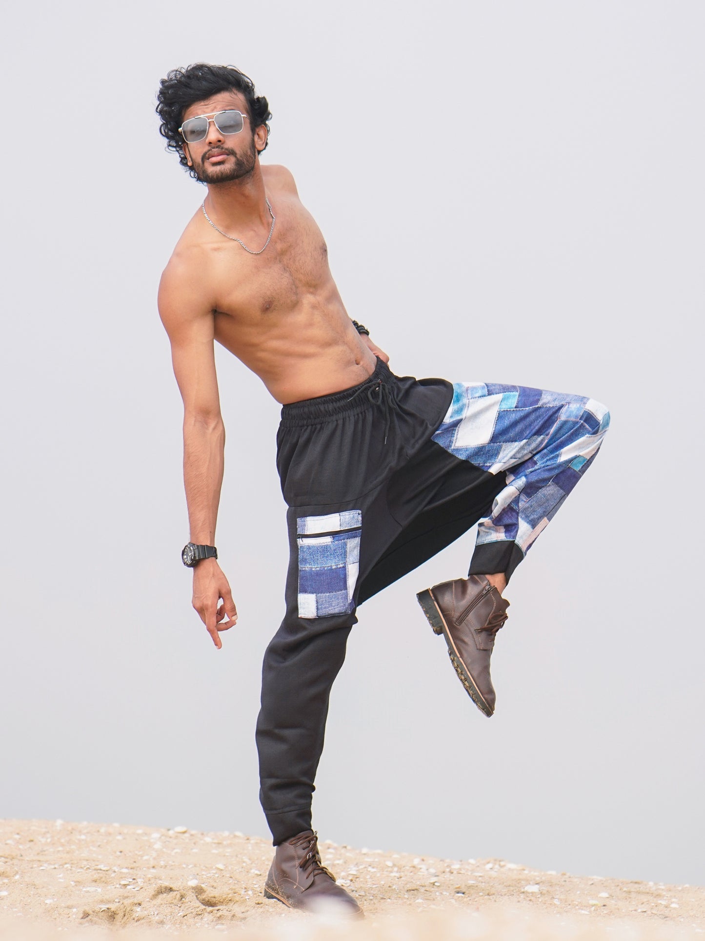 Men's Denim Print Bohemian Hippy Harem Pants For Dance Travel Yoga