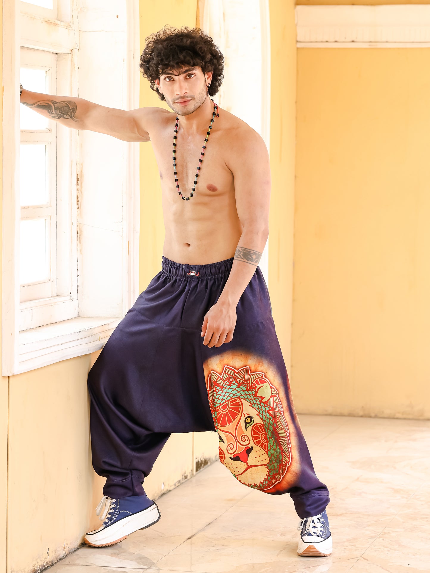 Men's Lion heart Hippy Baggy Aladdin Bohemian Harem Pants For Travel Dance Yoga