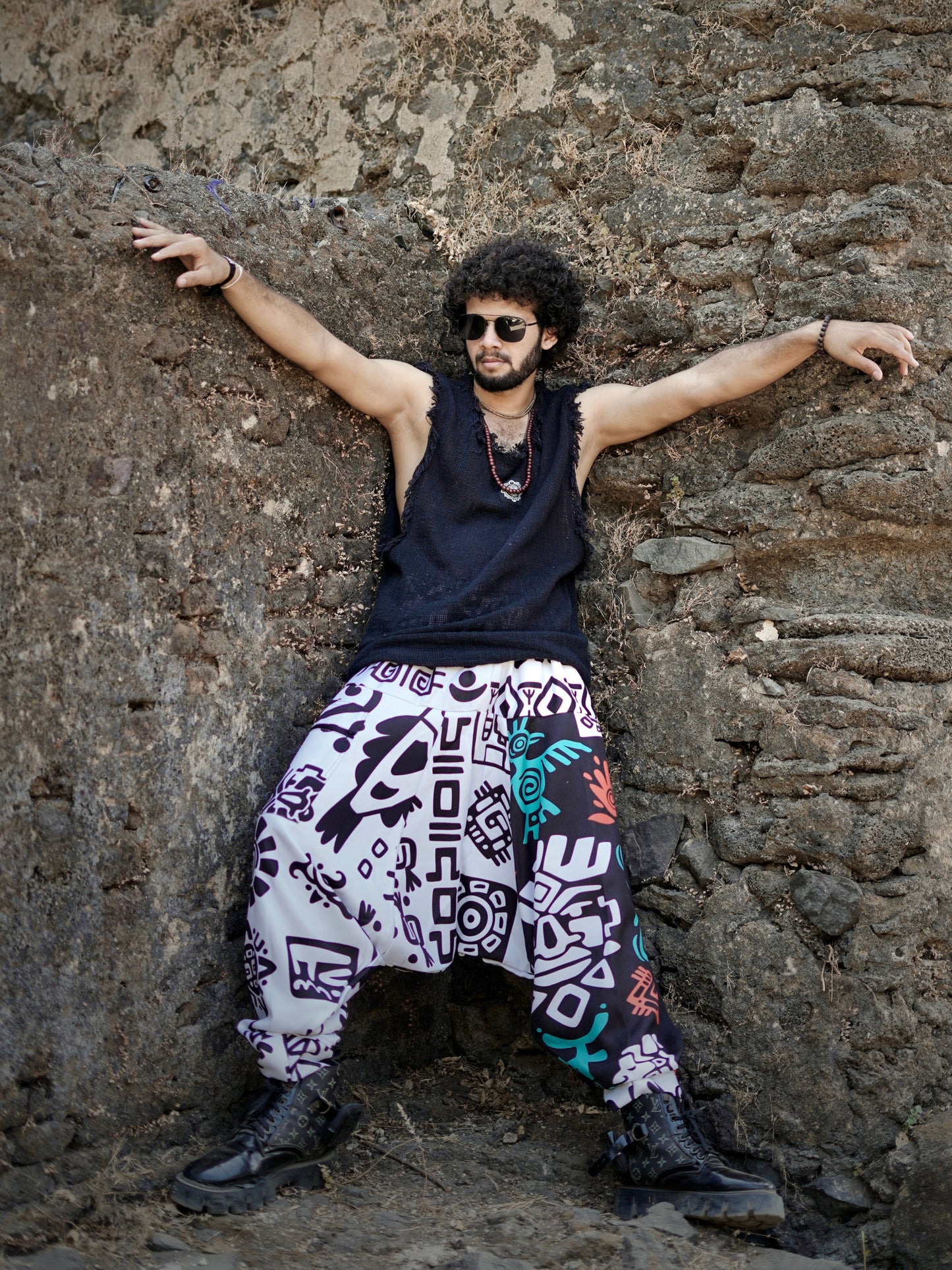 Tribal Print Men’s Harem Pants – Free Size Boho Trousers for Dance, Travel & Yoga
