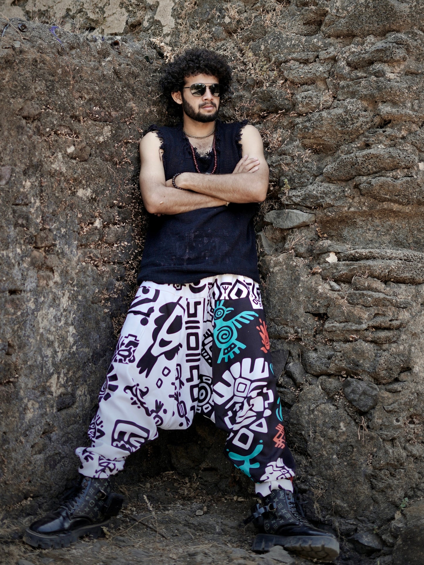Tribal Print Men’s Harem Pants – Free Size Boho Trousers for Dance, Travel & Yoga