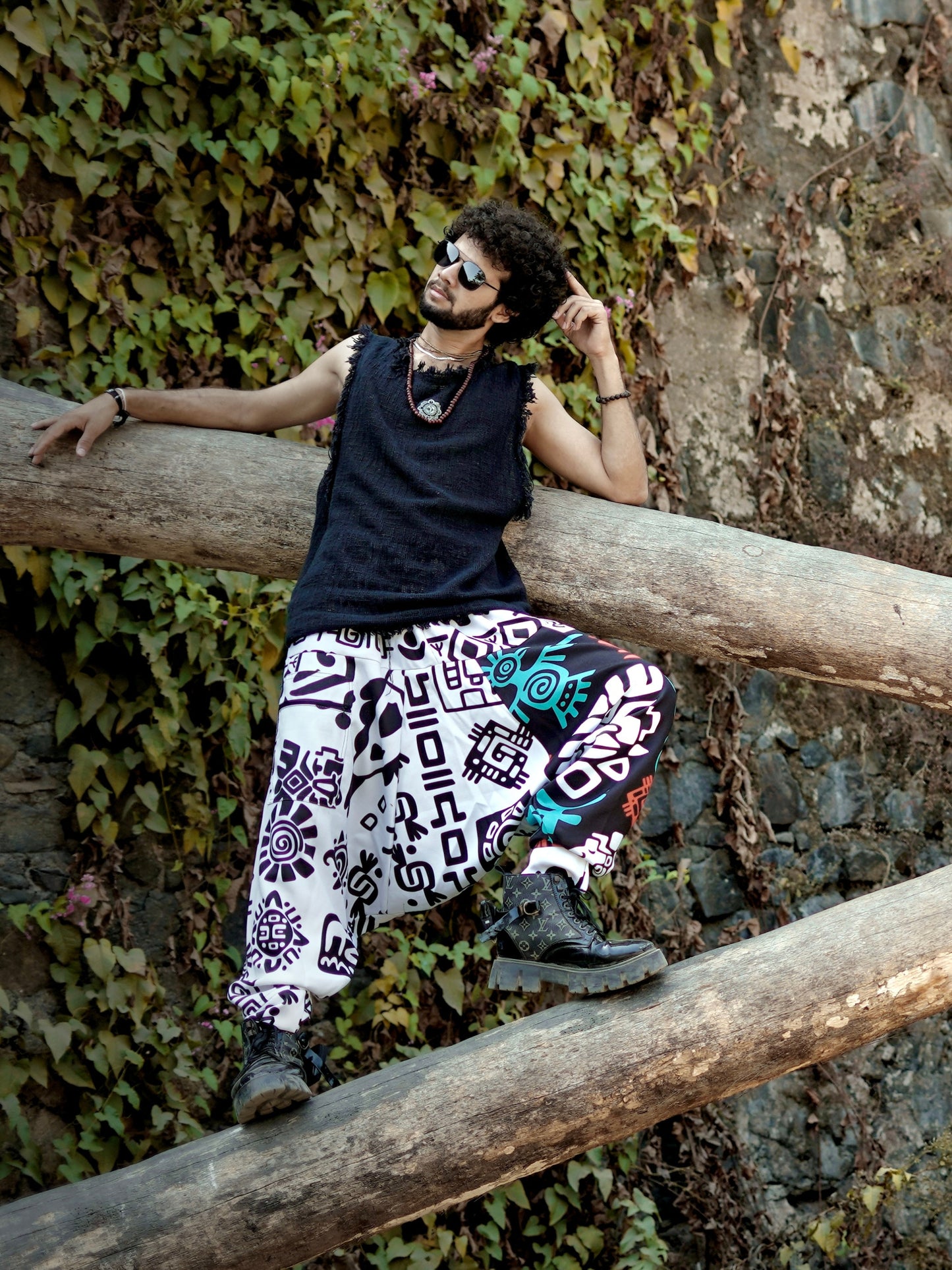 Tribal Print Men’s Harem Pants – Free Size Boho Trousers for Dance, Travel & Yoga
