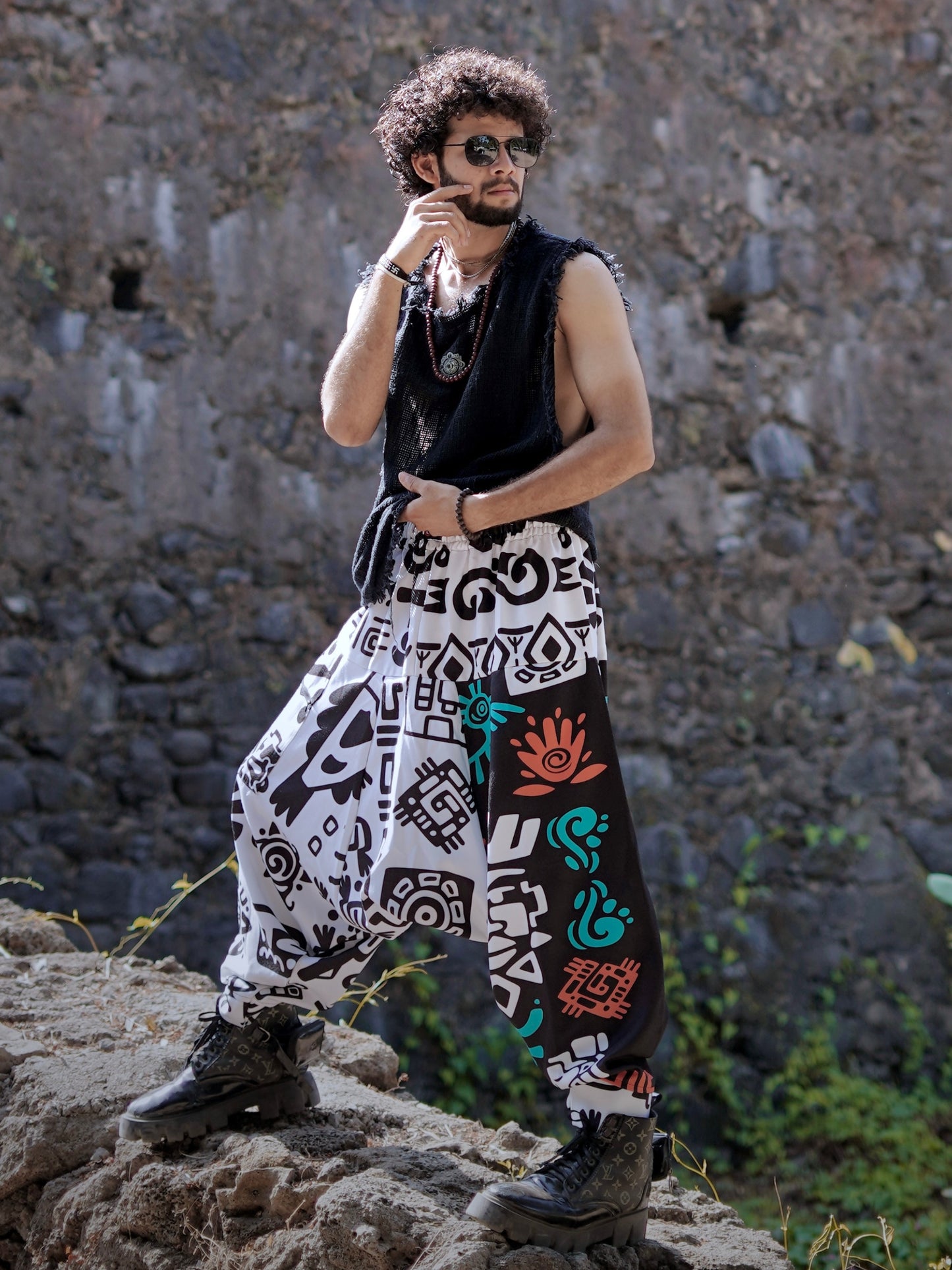 Tribal Print Men’s Harem Pants – Free Size Boho Trousers for Dance, Travel & Yoga