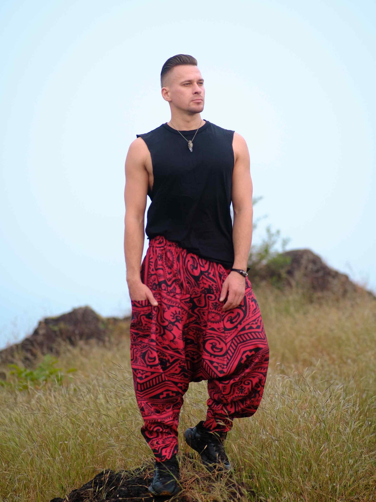 Buy Unisex Couple Arabic Vintage Boho Hippy Red Aladdin Balloon Harem Pants For Travel