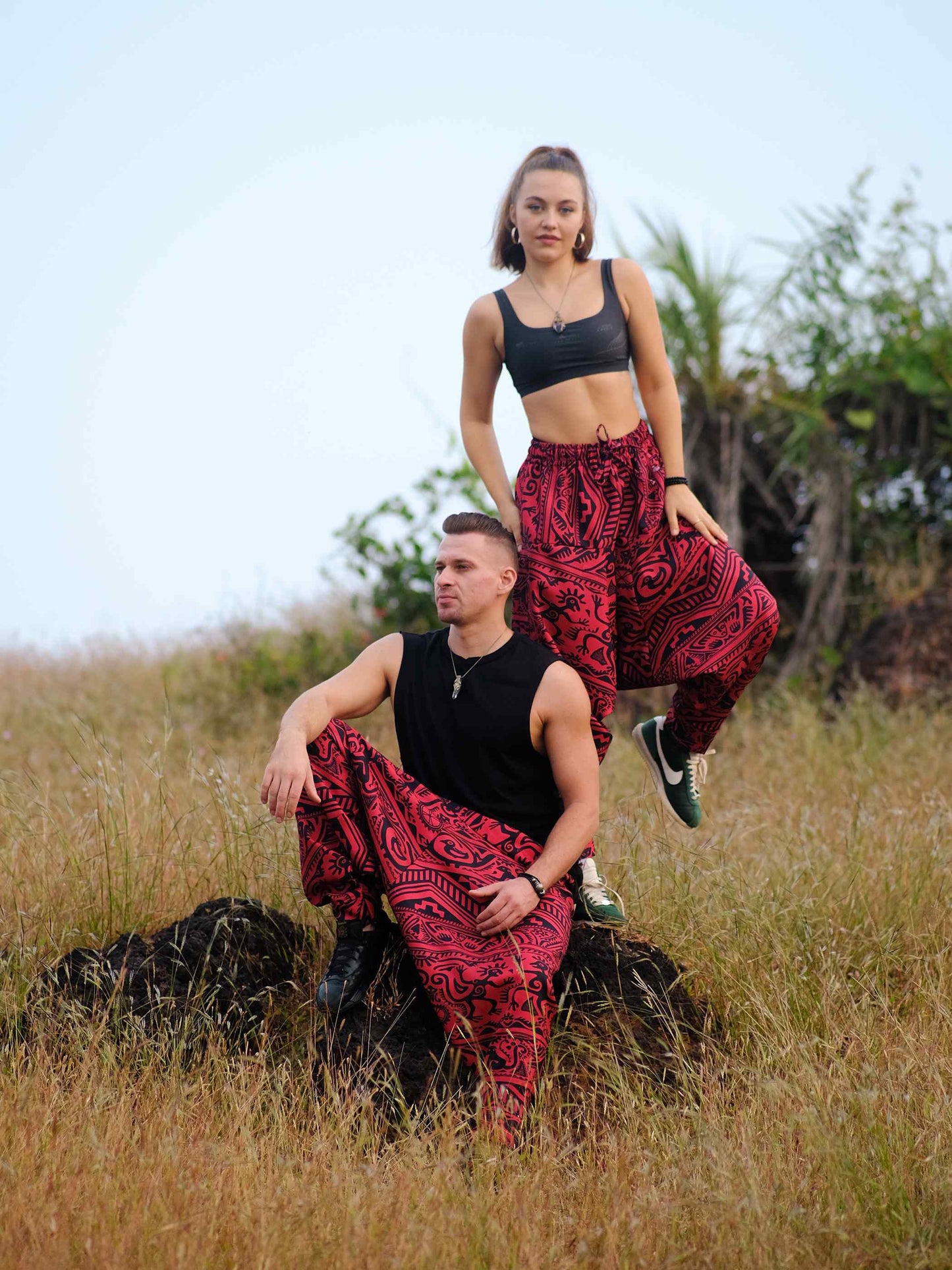 Buy Unisex Couple Arabic Vintage Boho Hippy Red Aladdin Balloon Harem Pants For Travel