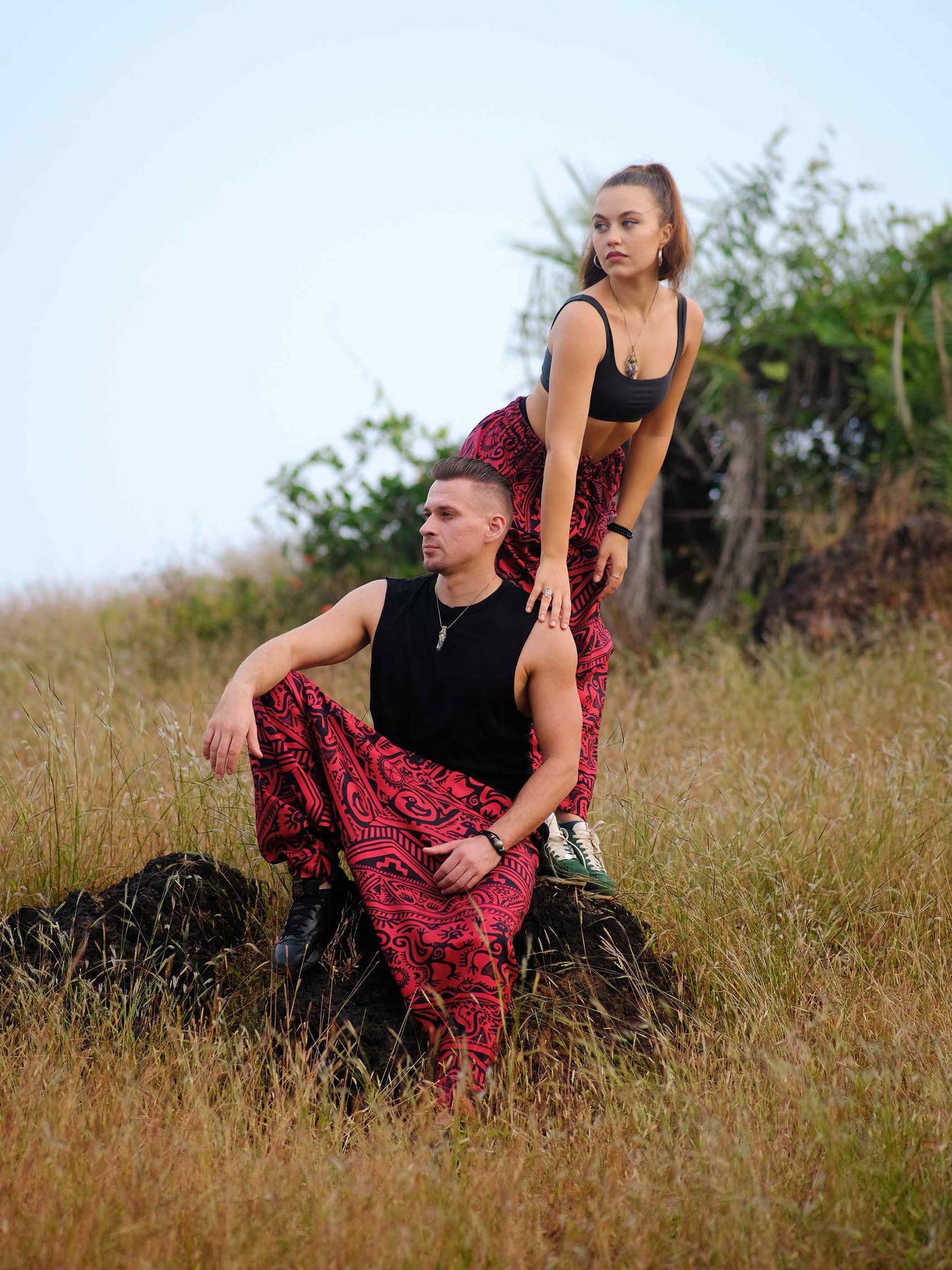 Buy Unisex Couple Arabic Vintage Boho Hippy Red Aladdin Balloon Harem Pants For Travel