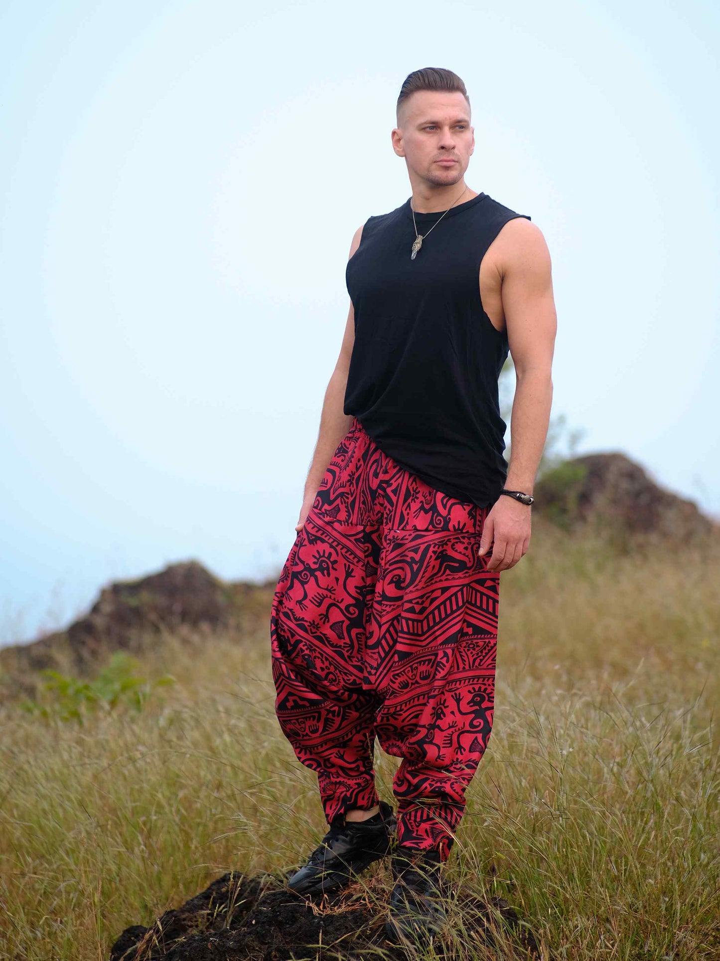 Buy Unisex Couple Arabic Vintage Boho Hippy Red Aladdin Balloon Harem Pants For Travel