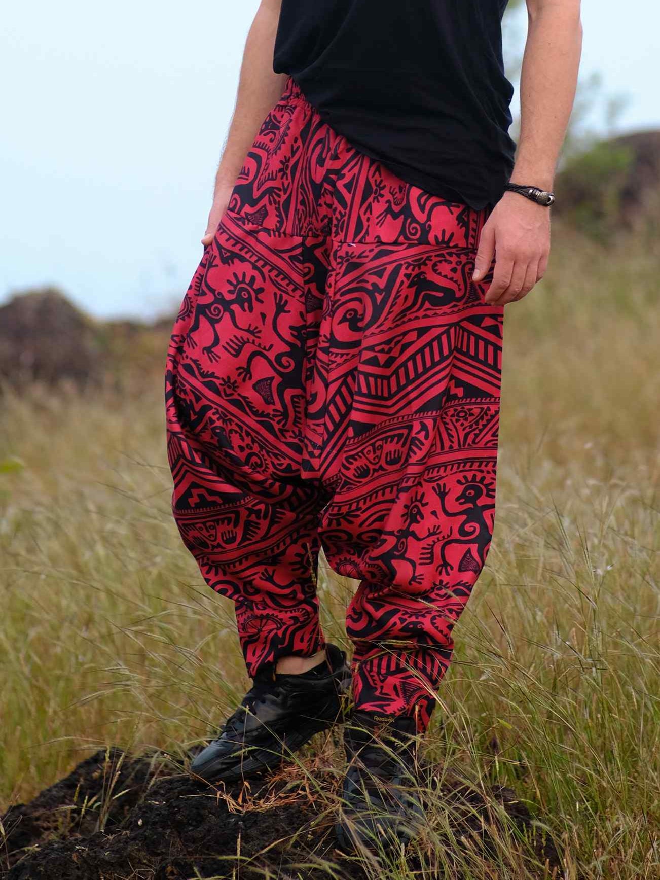Shop Men's Arabic Vintage Boho Hippy Red Harem Pants Aladdin Balloon Pyjamas For Travel