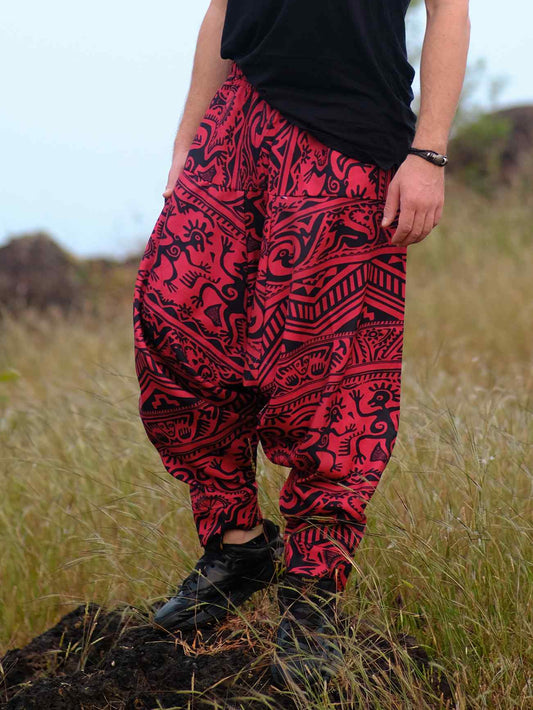 Shop Men's Arabic Vintage Boho Hippy Red Harem Pants Aladdin Balloon Pyjamas For Travel