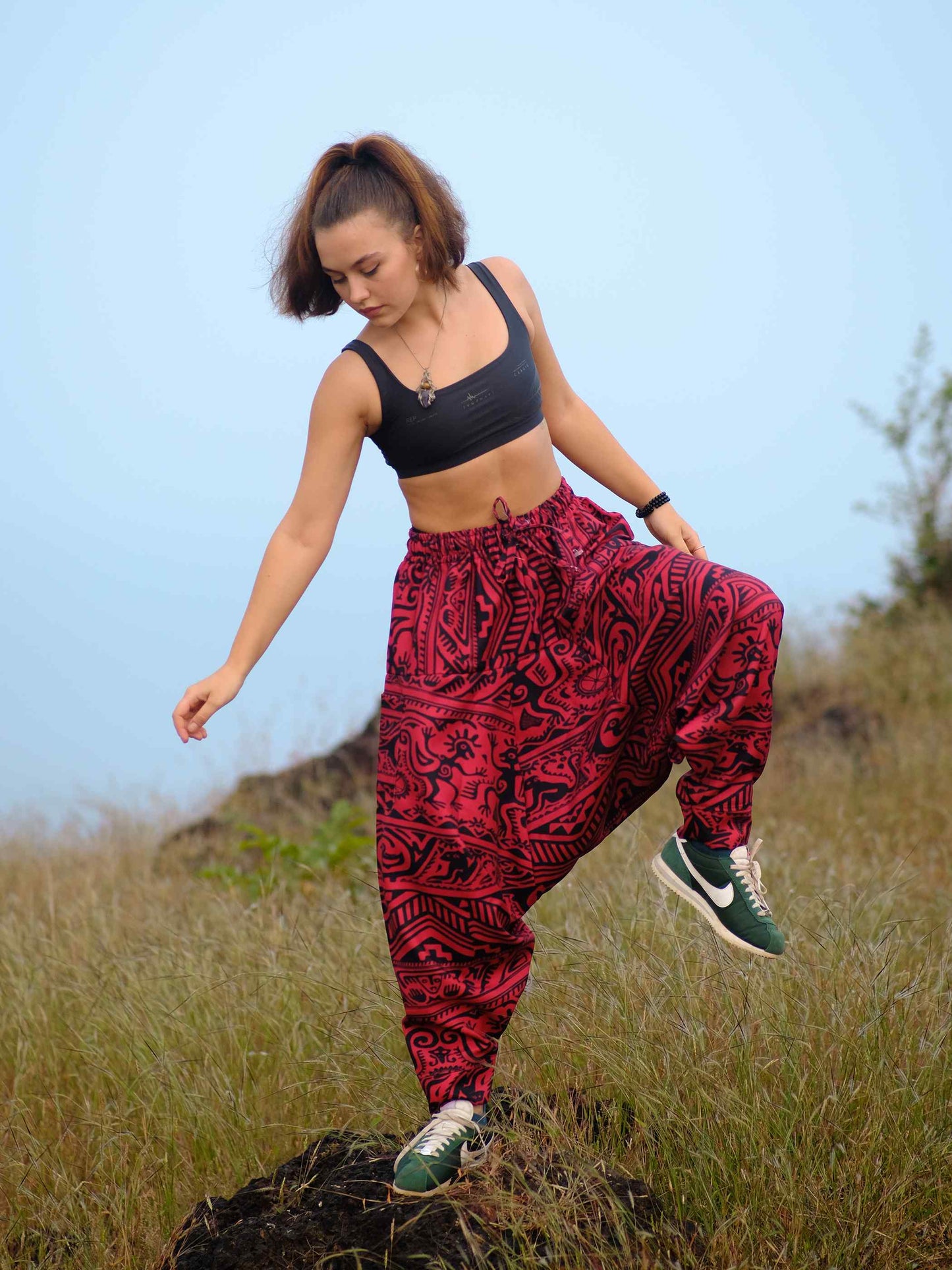 Buy Unisex Couple Arabic Vintage Boho Hippy Red Aladdin Balloon Harem Pants For Travel