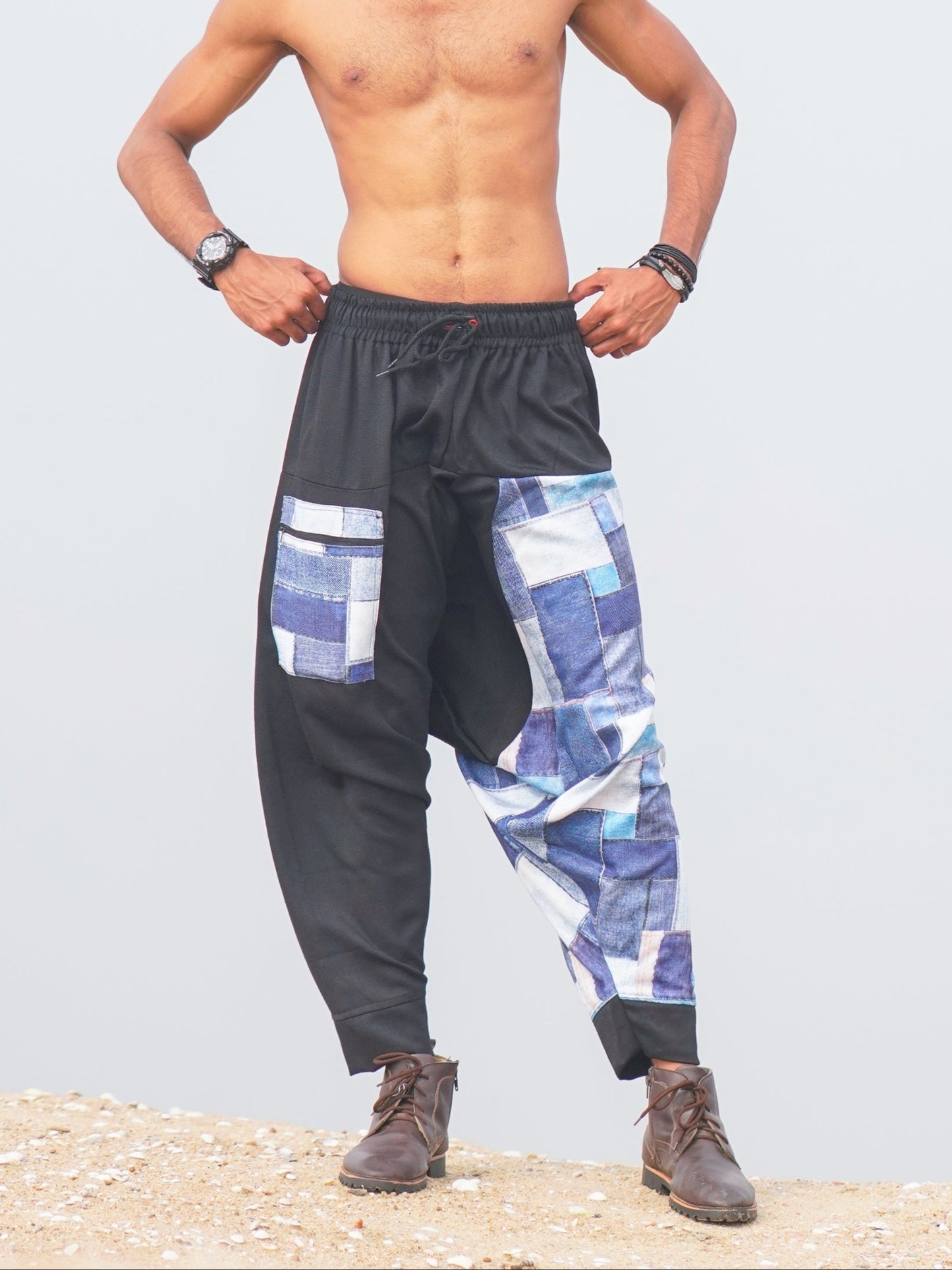 Men's Denim Print Bohemian Hippy Harem Pants For Dance Travel Yoga