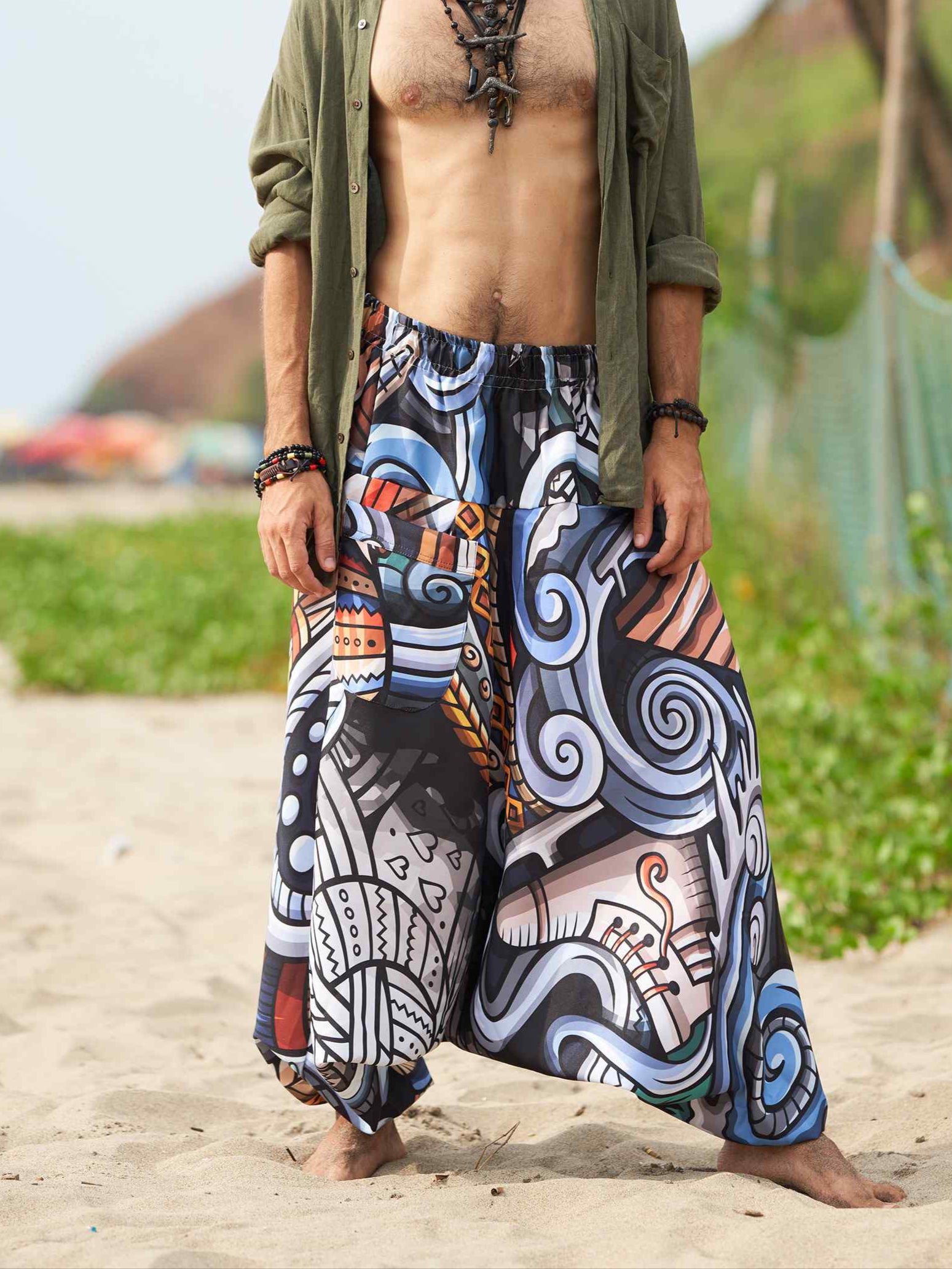 Men's Music-themed Hippy Boho Harem Pants For Travel Yoga Dance