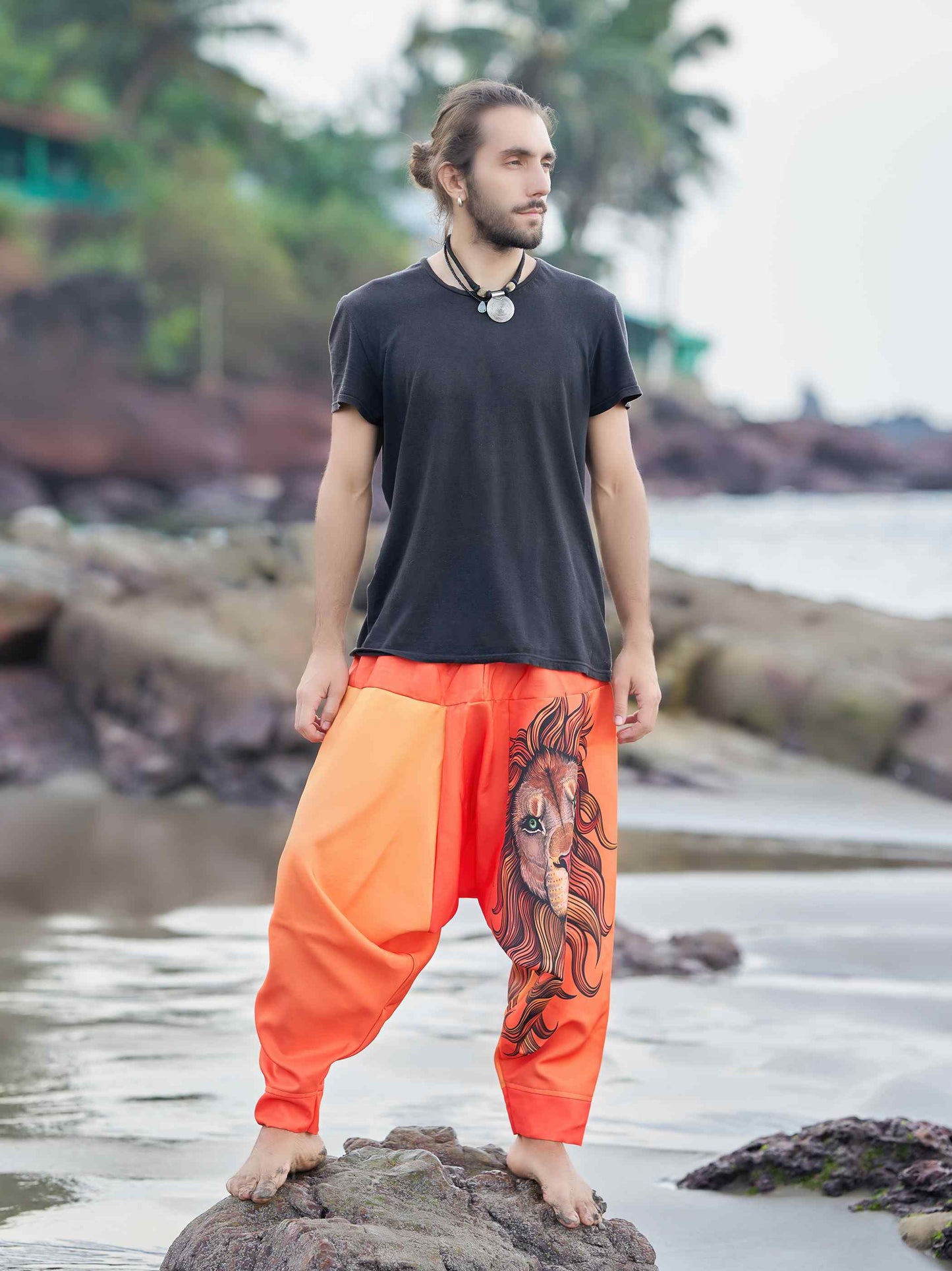 Buy Unisex Couple Hippy Lion Print Baggy Aladdin Harem Pant For Travel Yoga Dance